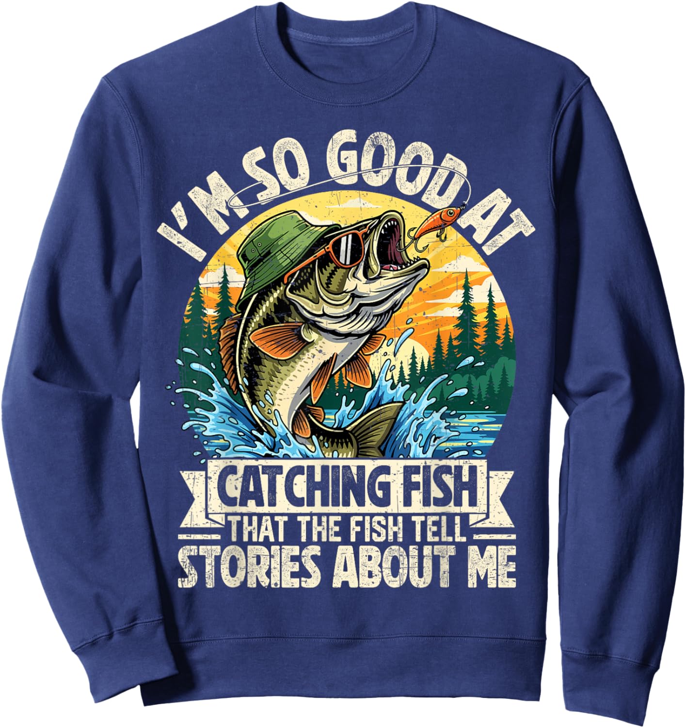 Funny Fishing Shirt Women Fisherman Bass Graphic Sweatshirt - Sweatshirt | Navy