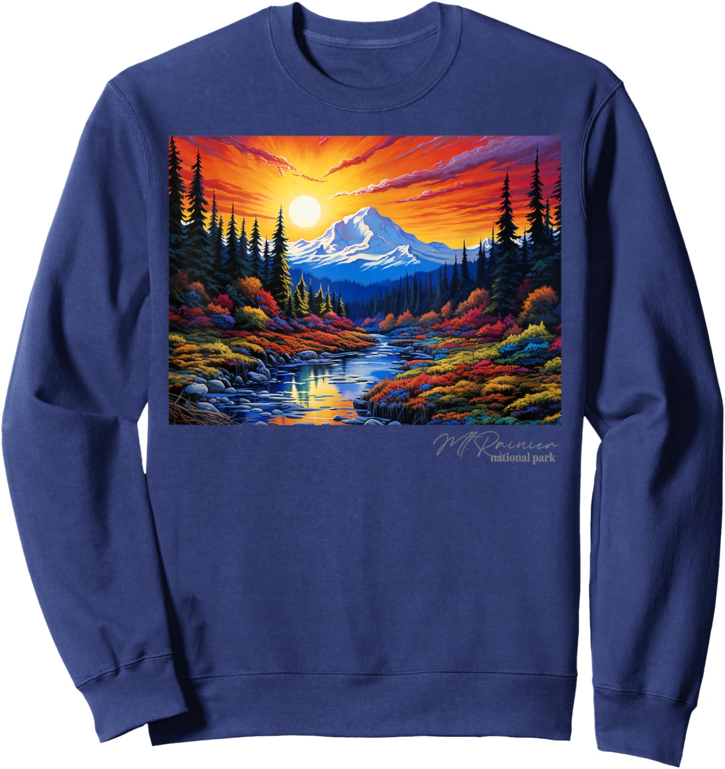Mt. Mount Rainier National Park Camping Hiking Outdoors Sweatshirt - Sweatshirt | Navy