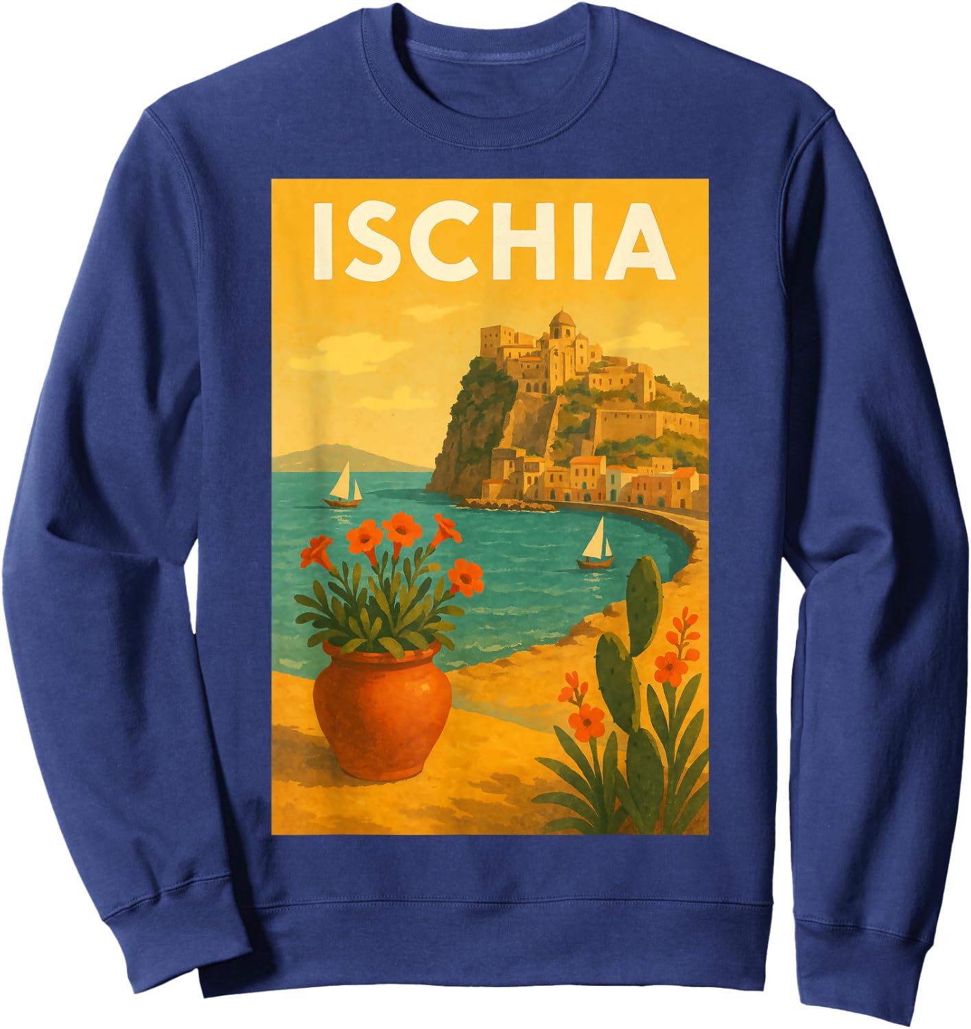 Ischia Vintage Travel Poster Art Print for Home Office Sweatshirt - Sweatshirt | Navy