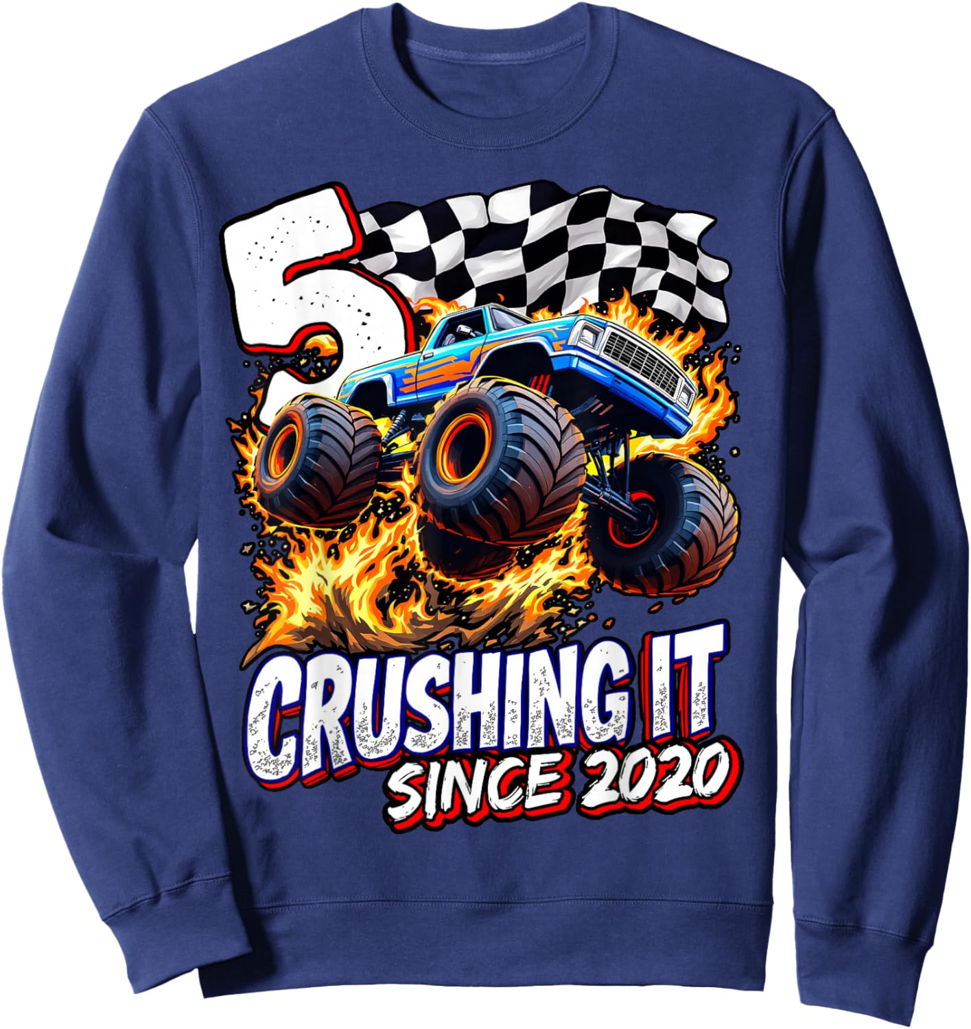 Birthday Monster Truck 5 year Old Boys 5th Party Born 2020 Sweatshirt - Sweatshirt | Navy