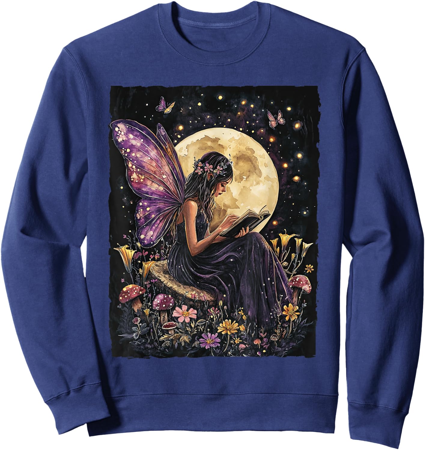 Whimsical Book Fairy Reading Bookish Fairycore Sweatshirt - Sweatshirt | Navy