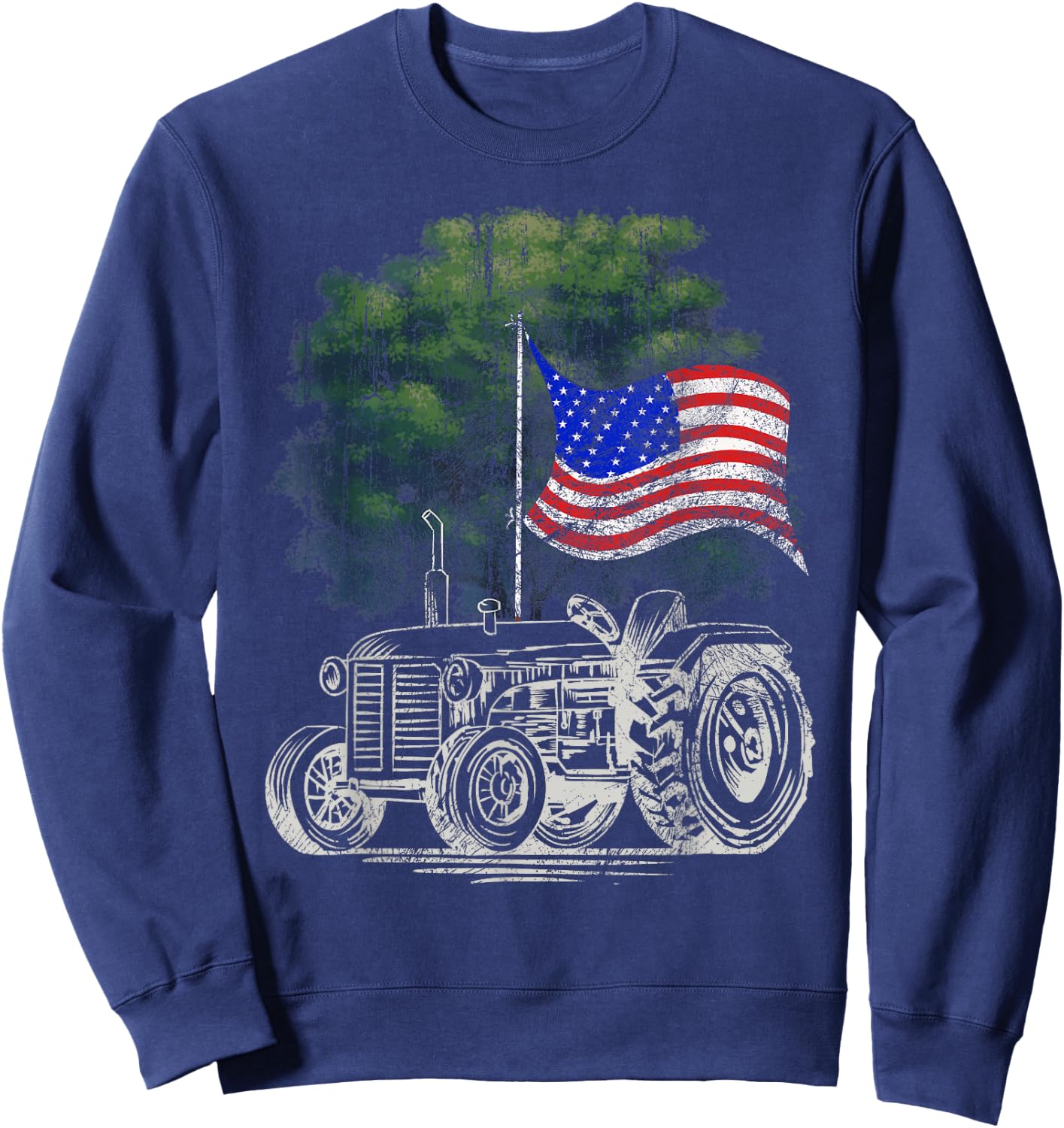 Vintage Farming Tractor American Flag Patriotic Farmer Farm Small Sweatshirt - Sweatshirt | Navy