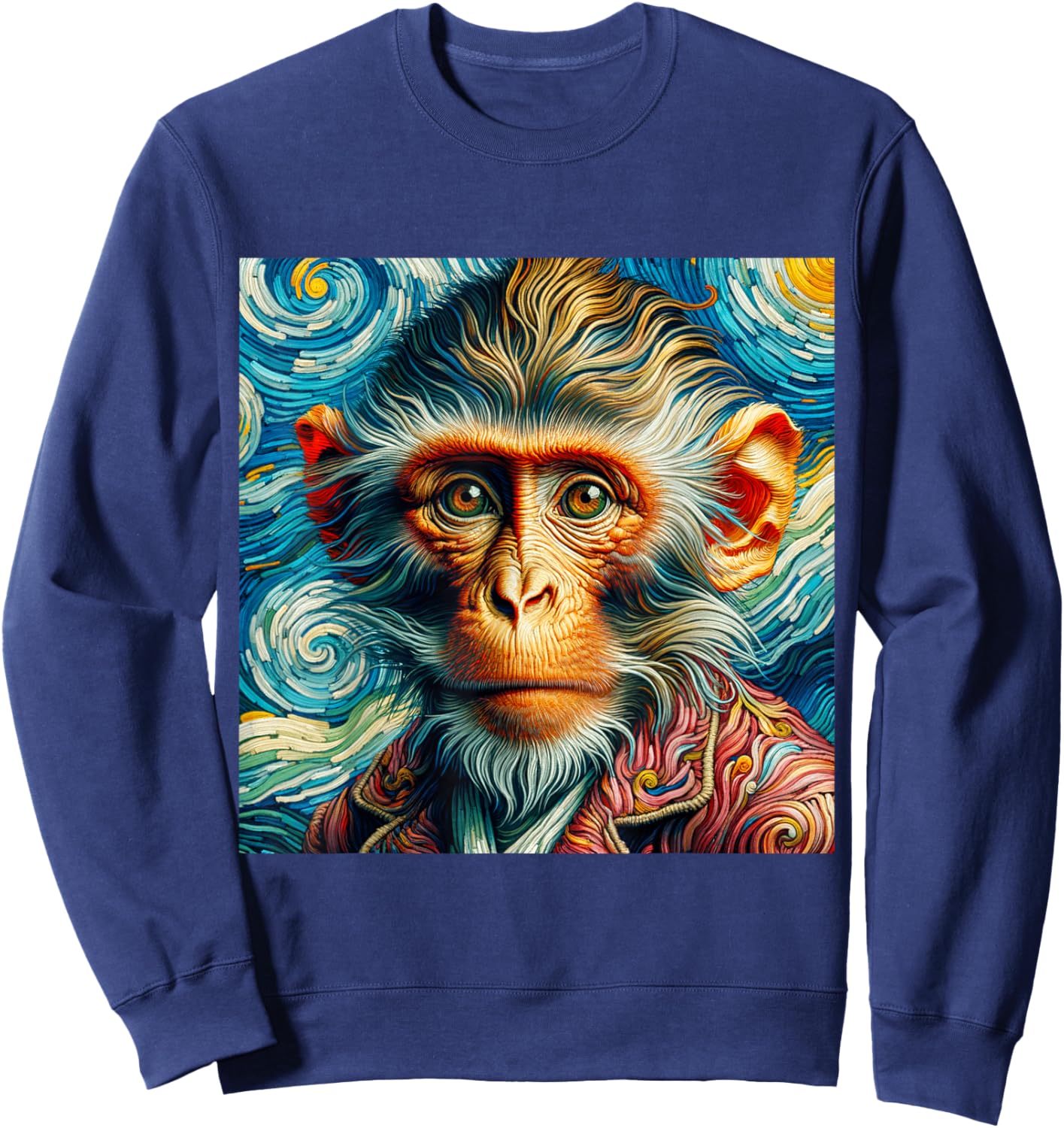 Vincent Van Gogh Shirt Monkey Vangogh Ape Rhesus Macaque Art Sweatshirt - Sweatshirt | Navy