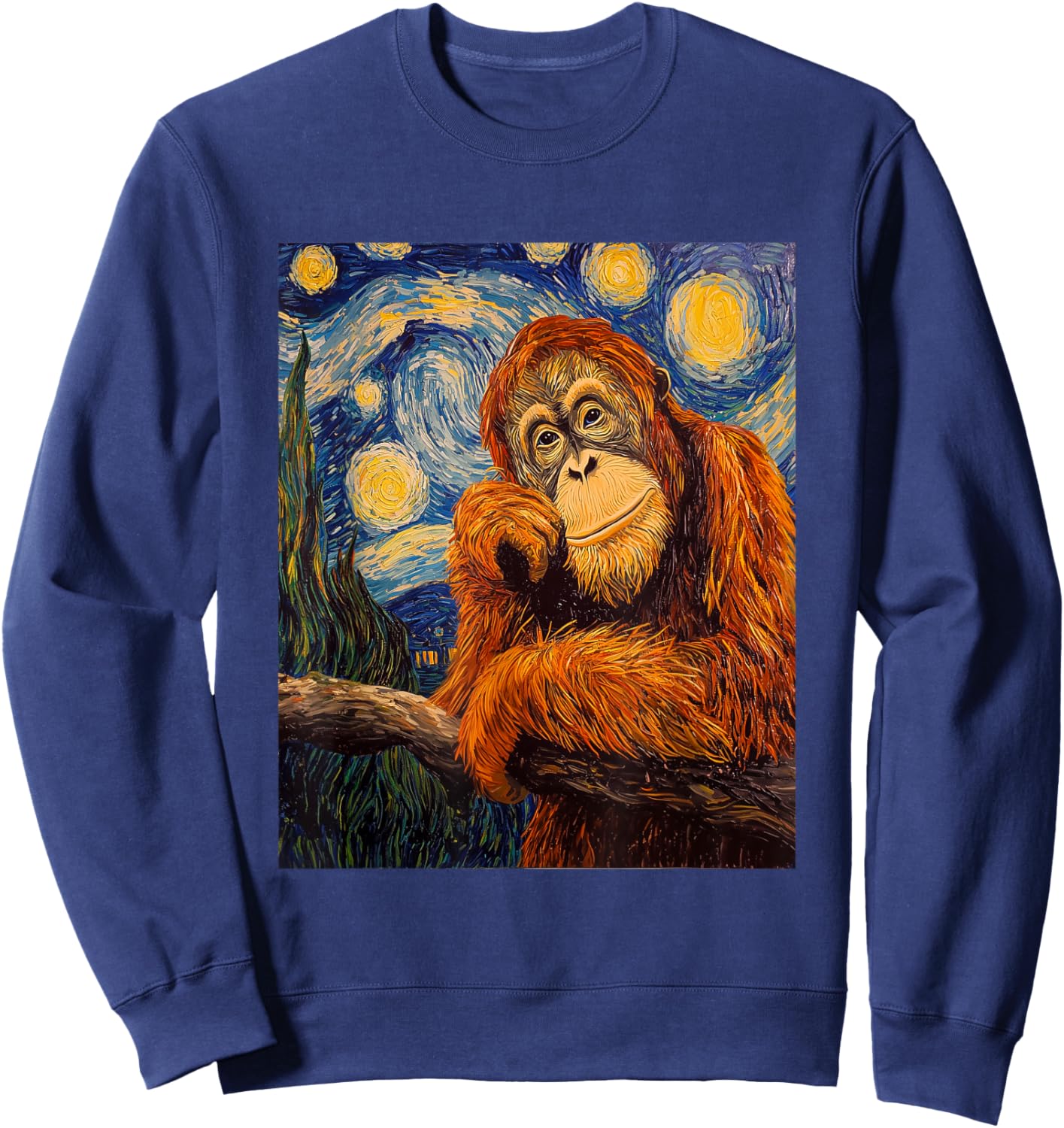 Funny Orangutan Monkey - Van Gogh Style - Starry Night Sweatshirt - Sweatshirt | Navy