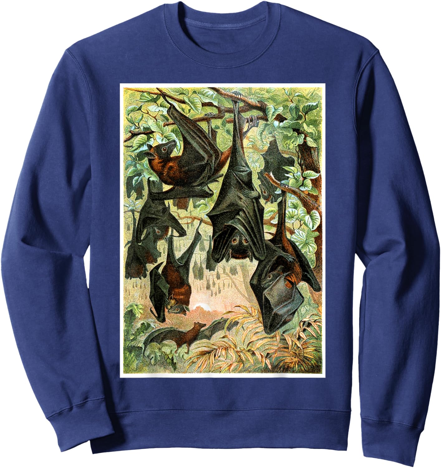 Flying Foxes Bats Hanging Bat Vintage Animal Illustration Sweatshirt - Sweatshirt | Navy