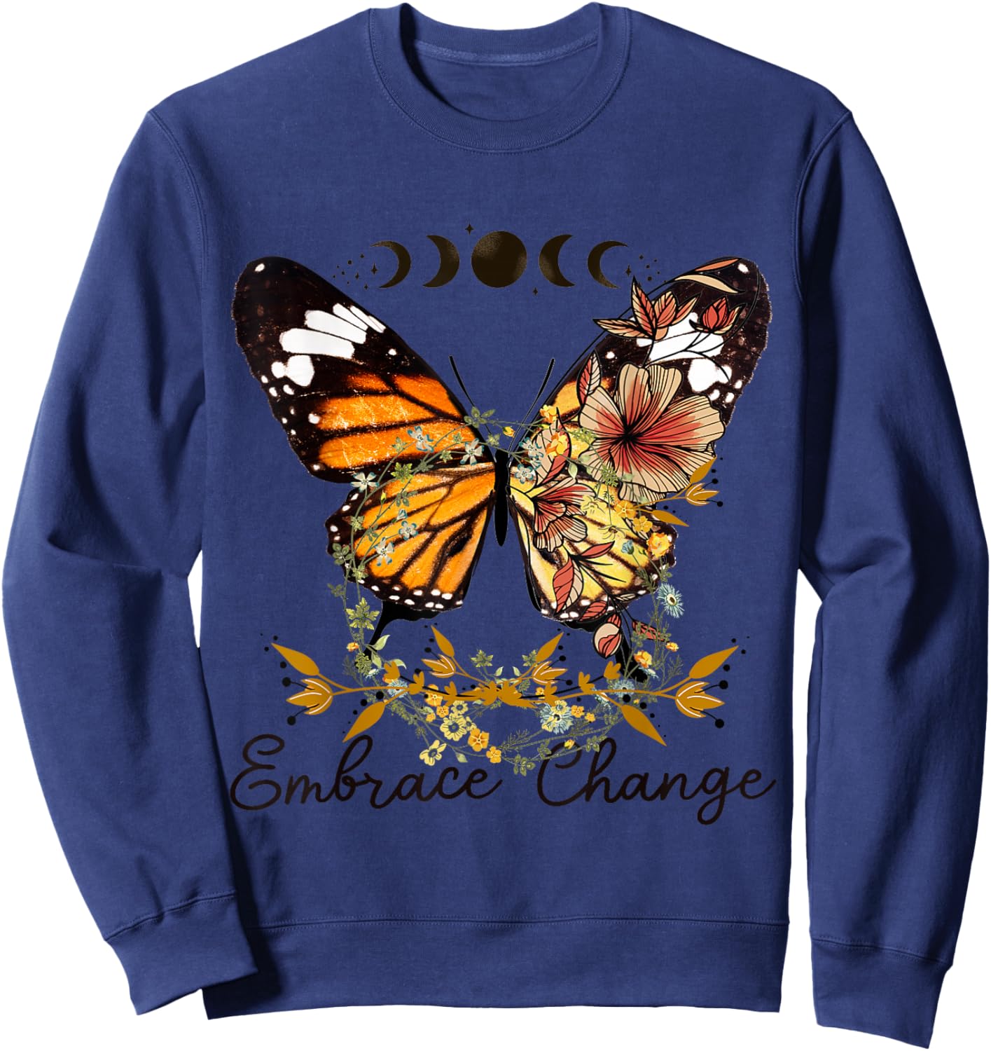 Beautiful butterfly flowers, floral flowers, change design Sweatshirt - Sweatshirt | Navy