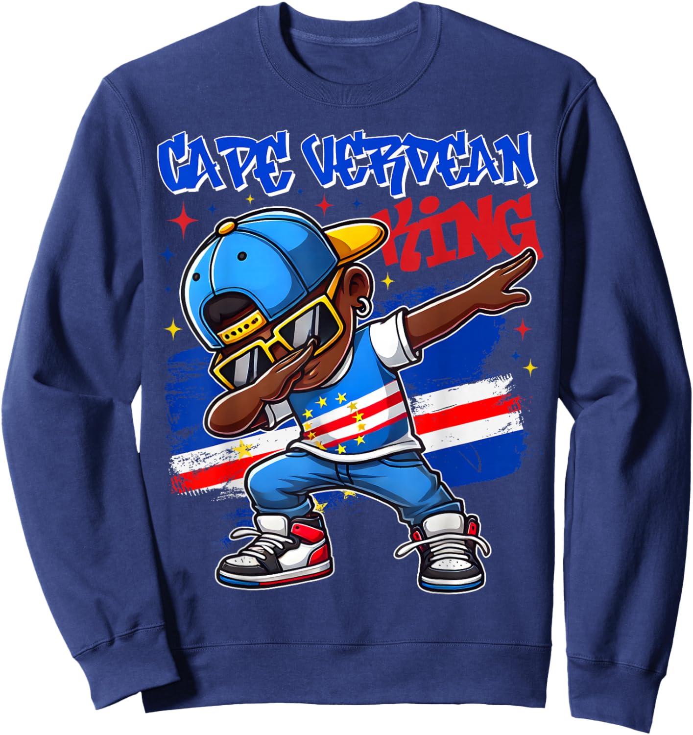 Cape Verdean King Dabbing Cape Verde Flag Pride for Kids Sweatshirt - Sweatshirt | Navy