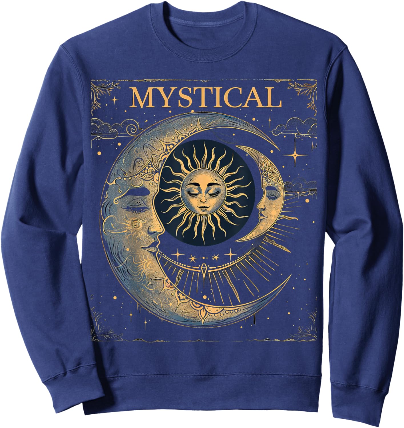 Mystical Sun and Moon Woman Mystic Flowers Aesthetic Sweatshirt - Sweatshirt | Navy