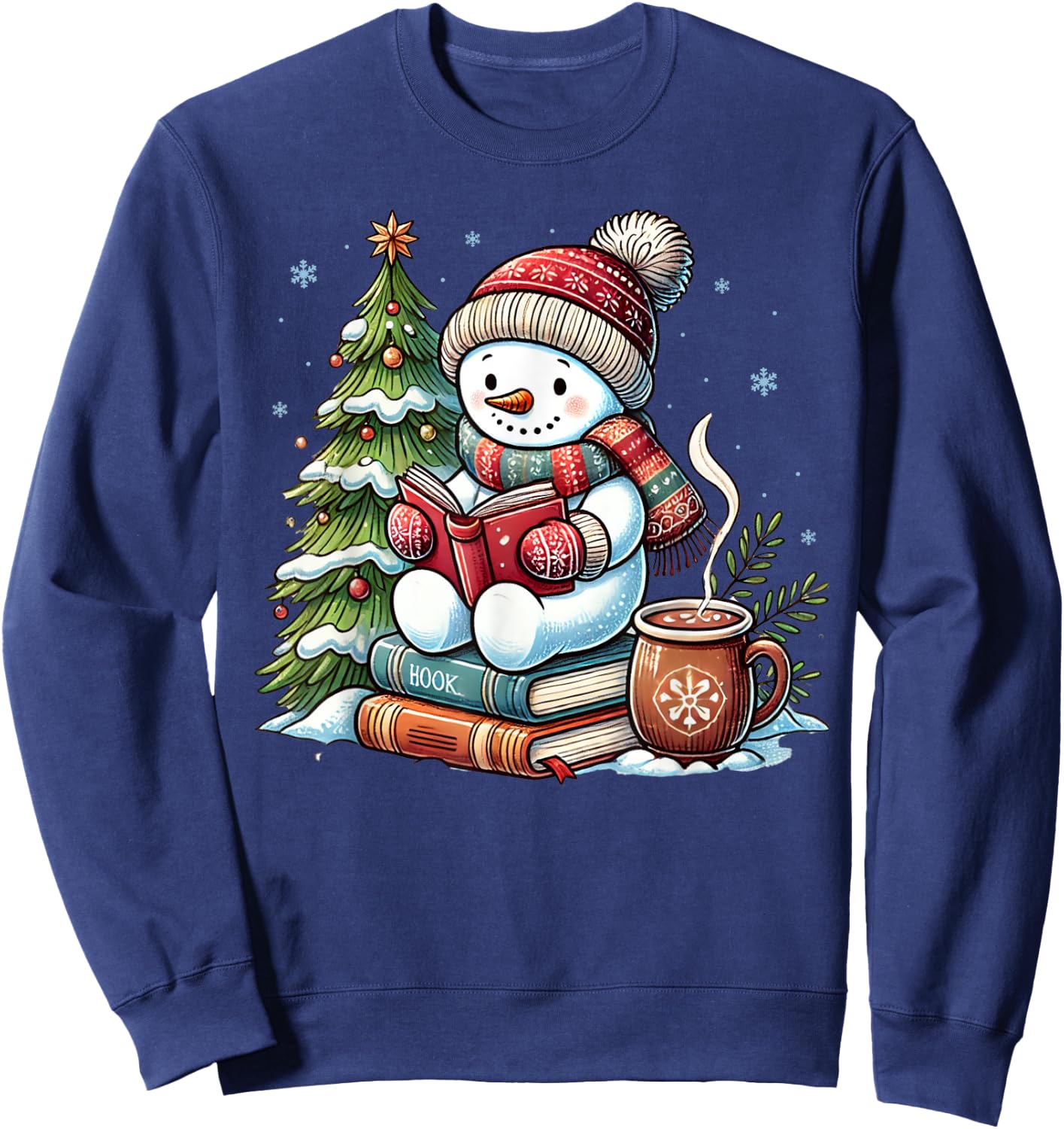 Snowman Reading Book Lovers Christmas Librarian Bookworm Sweatshirt - Sweatshirt | Navy