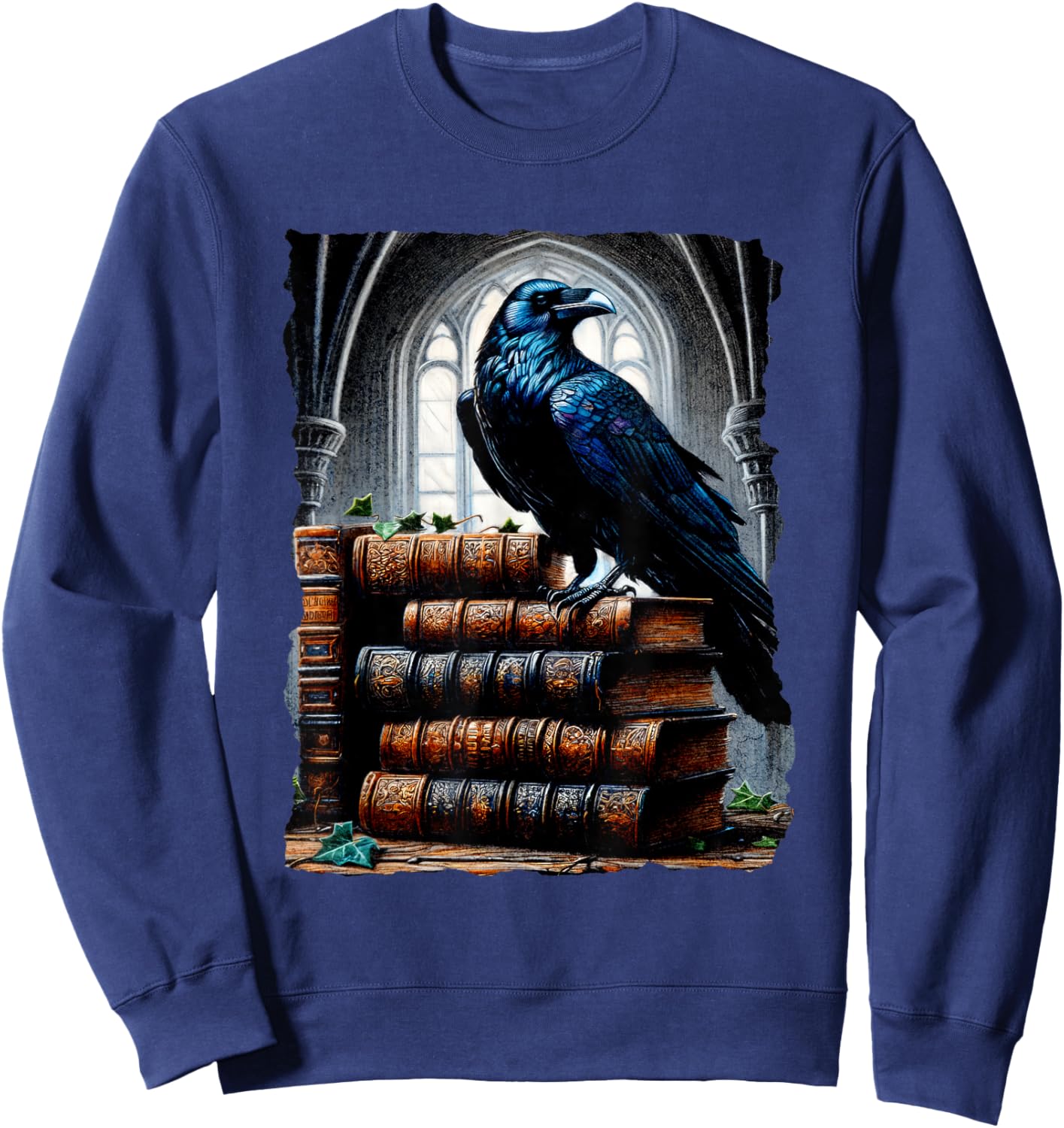 Raven On A Stack Of Books - Wisdom Of Odin Sweatshirt - Sweatshirt | Navy
