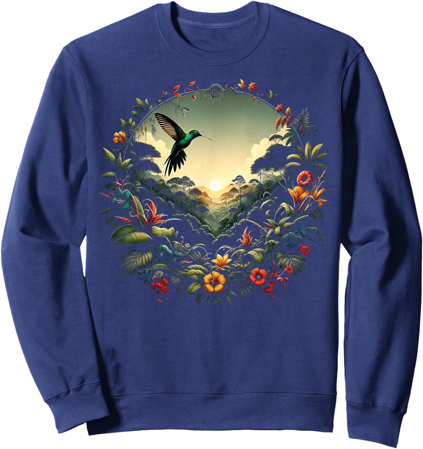 Hummingbird Beautiful Bird Watcher Floral Outfit Sweatshirt - Sweatshirt | Navy