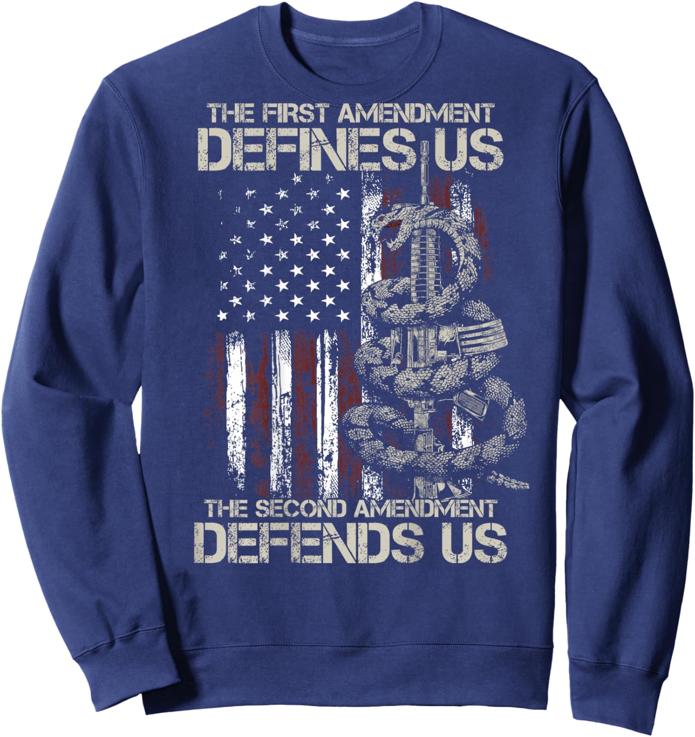 The First Amendment defines us American Flag ON BACK Sweatshirt - Sweatshirt | Navy