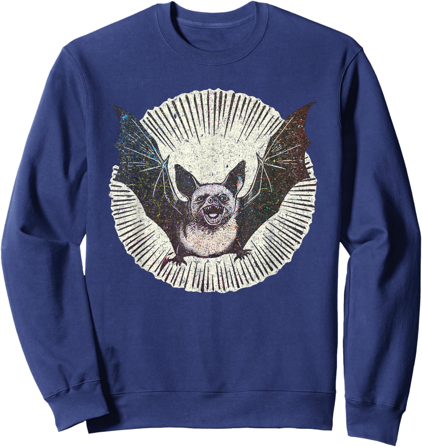 Funny Nocturnal Vampire Bat Sketch Moon Light Mammal Animal Sweatshirt - Sweatshirt | Navy