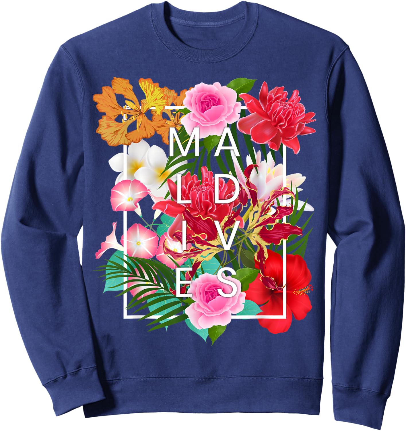 Flowers of Maldives Word Art - Maldives Vacation Souvenir Sweatshirt - Sweatshirt | Navy