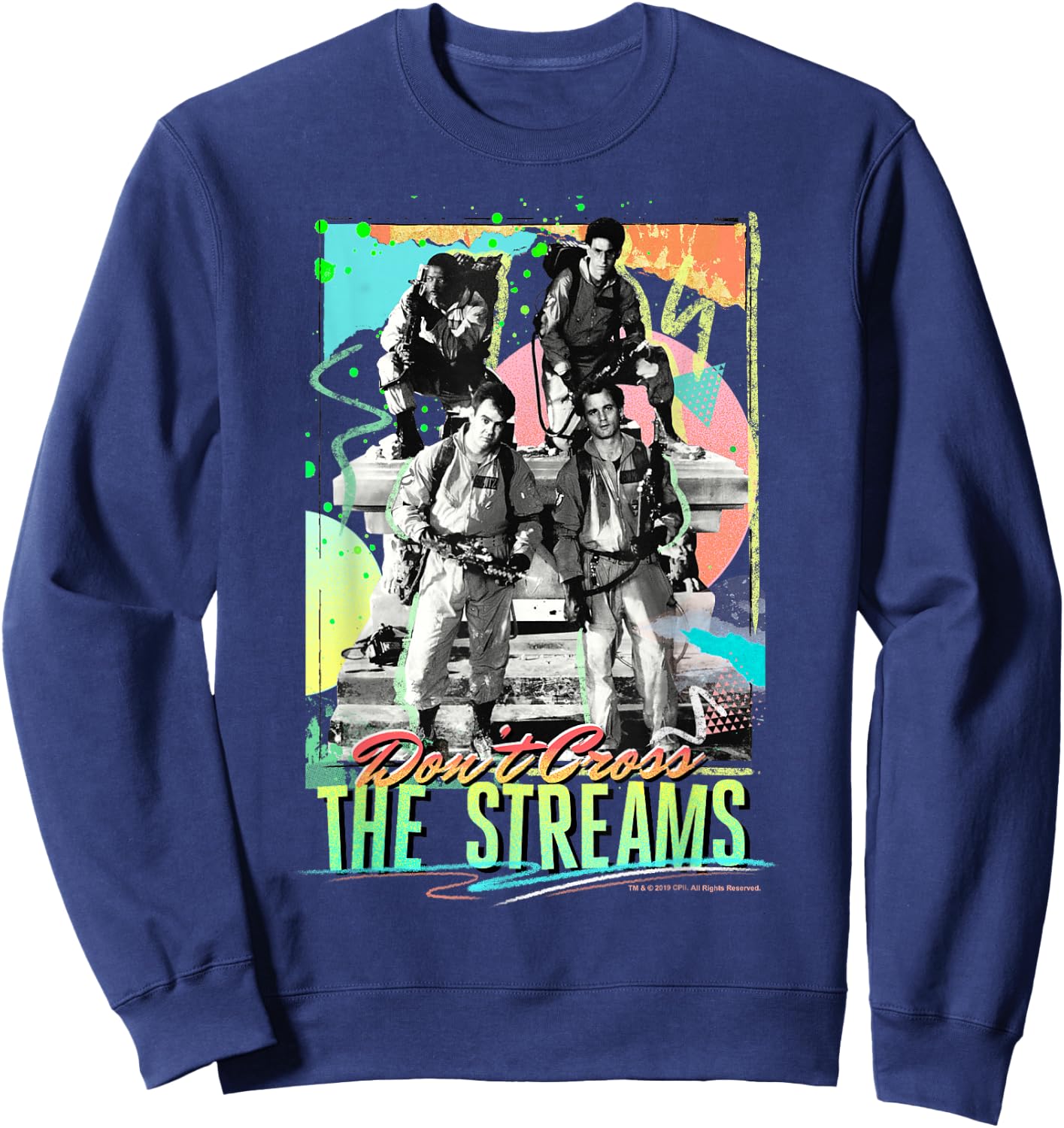 Ghostbusters Don't Cross The Streams Retro Neon Poster Sweatshirt - Sweatshirt | Navy
