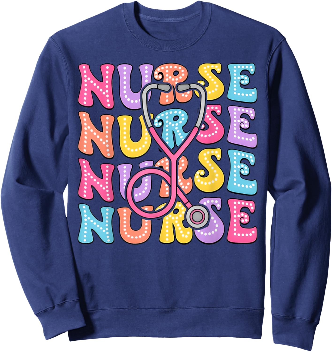 Retro Groovy Registered Nurse Stethoscope Nursing RN Staff Sweatshirt - Sweatshirt | Navy