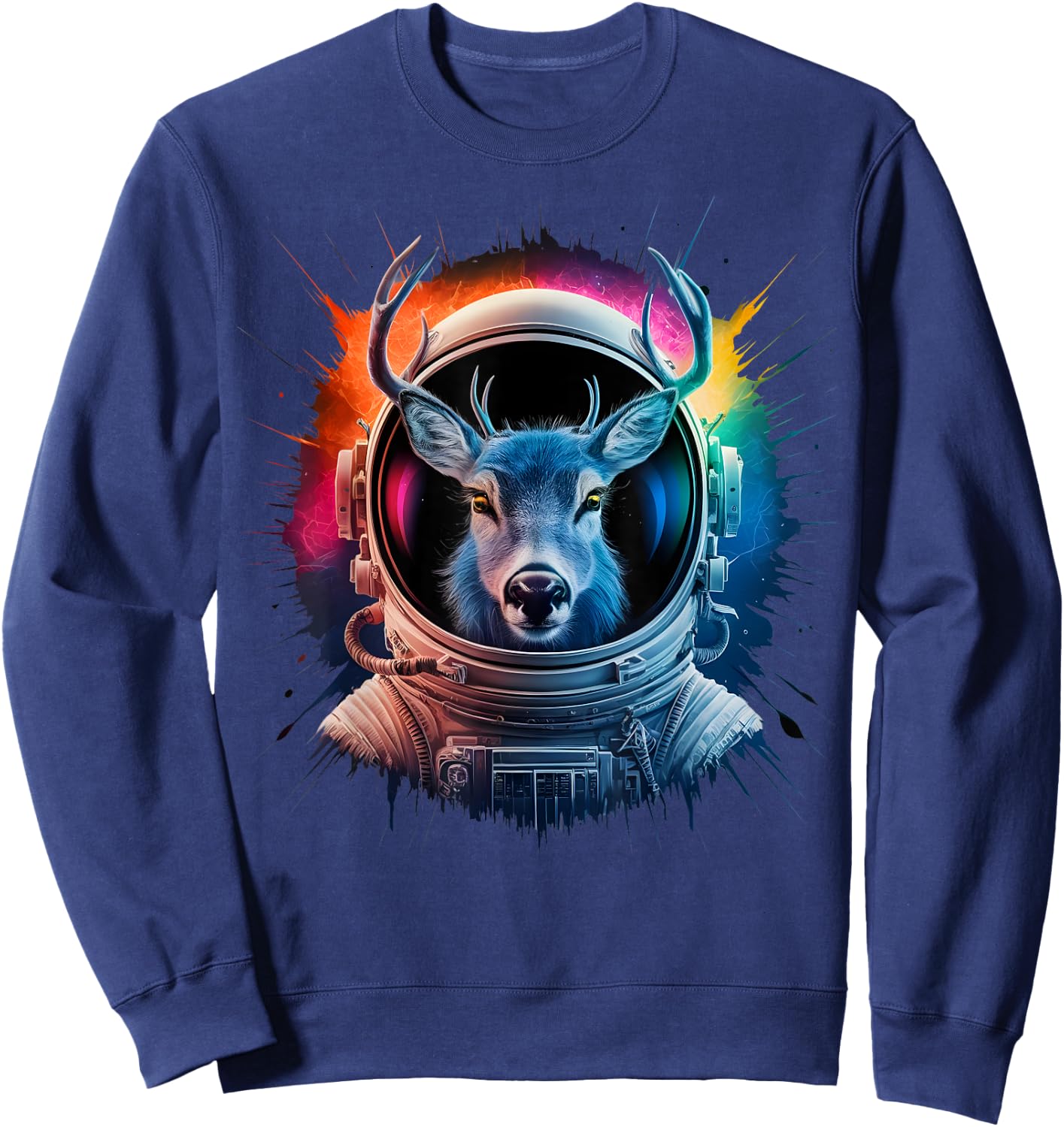 Deer Men Woman Colorful Deer Space Astronaut Deer Sweatshirt - Sweatshirt | Navy