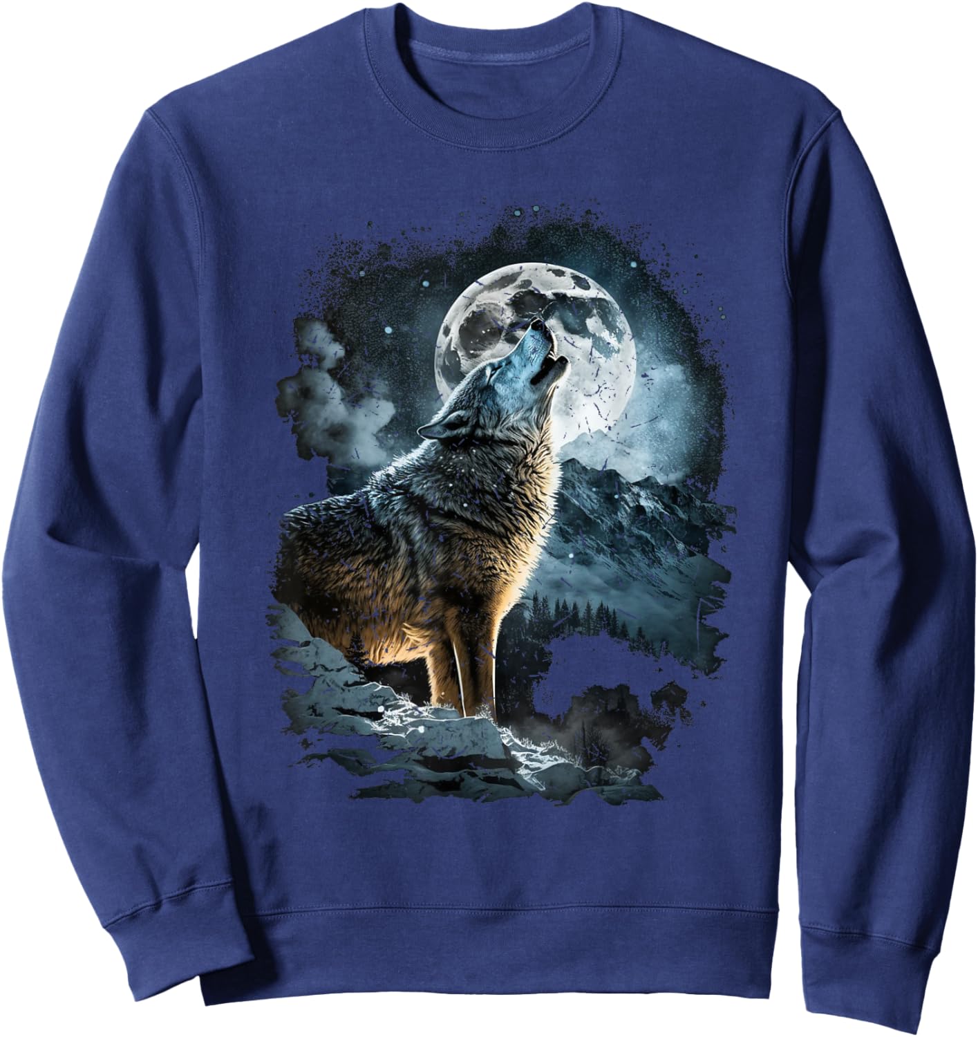 Wolf Howling to the Moon Graphic Sweatshirt - Sweatshirt | Navy