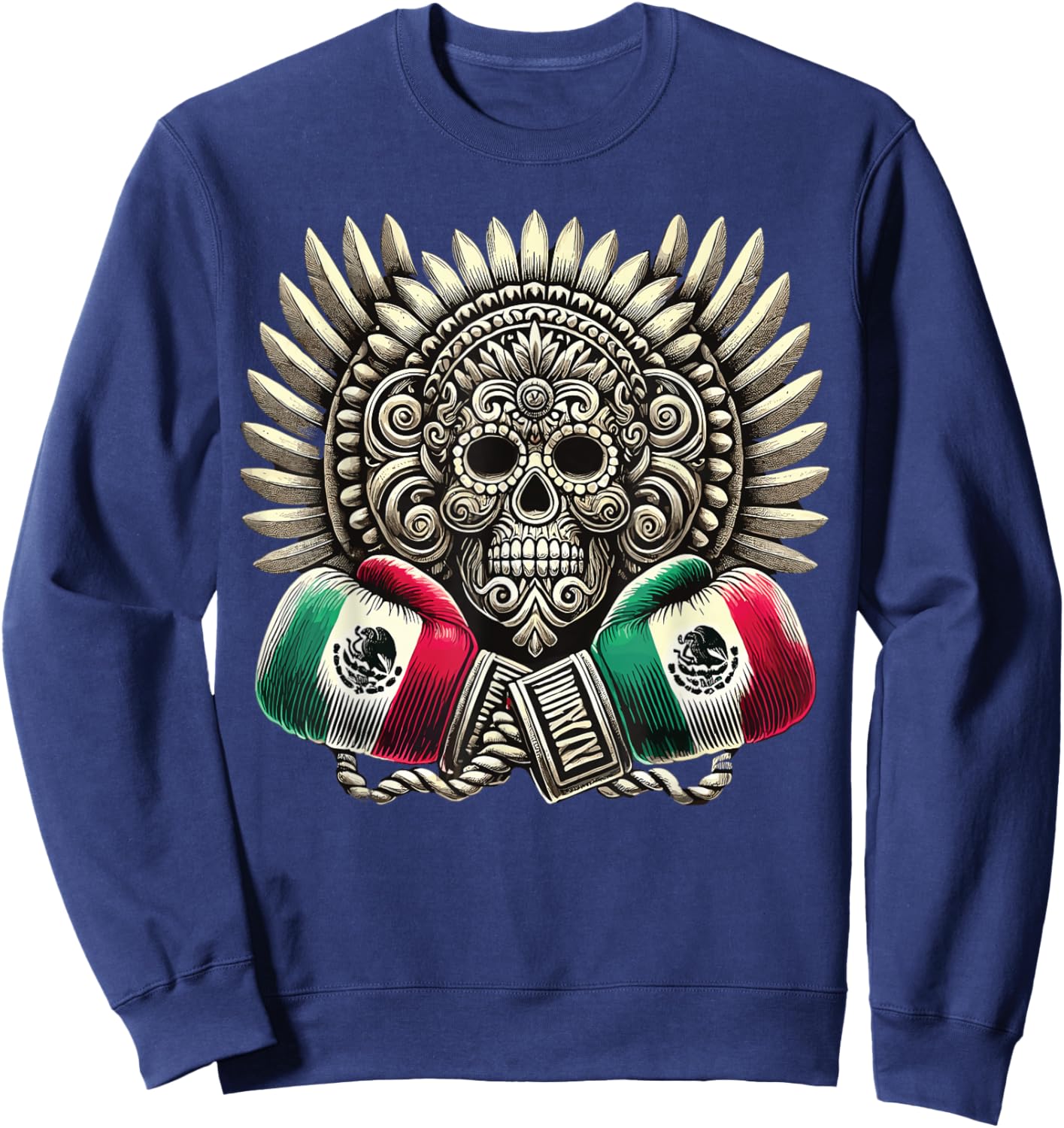 Aztec Mictlantecuhtli Mexican Pride Boxing Sweatshirt - Sweatshirt | Navy