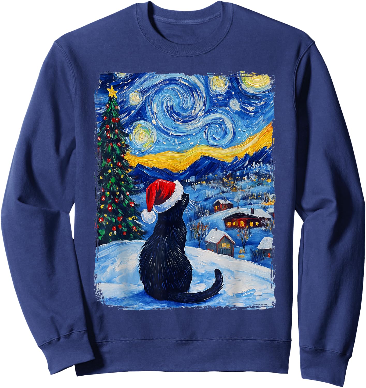 Cat Starry Night Christmas Sweatshirt - Sweatshirt | Navy