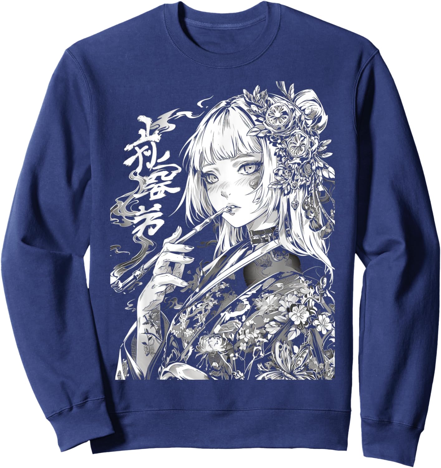 Waifu Anime Horror Girl Aesthetic Sweatshirt - Sweatshirt | Navy