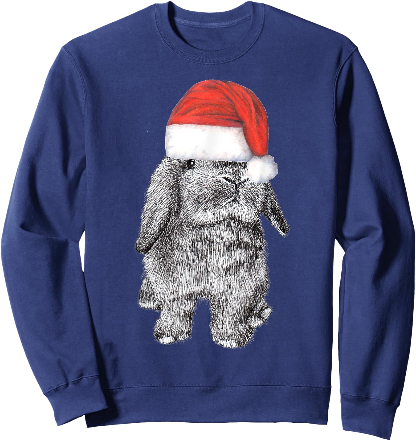 Lop Eared Bunny Rabbit In Santa Claus Christmas Hat Sweatshirt - Sweatshirt | Navy