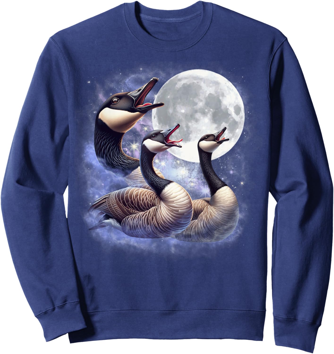 Three Geese Moon Funny Goose Howling Wolfs Moon Parody Sweatshirt - Sweatshirt | Navy