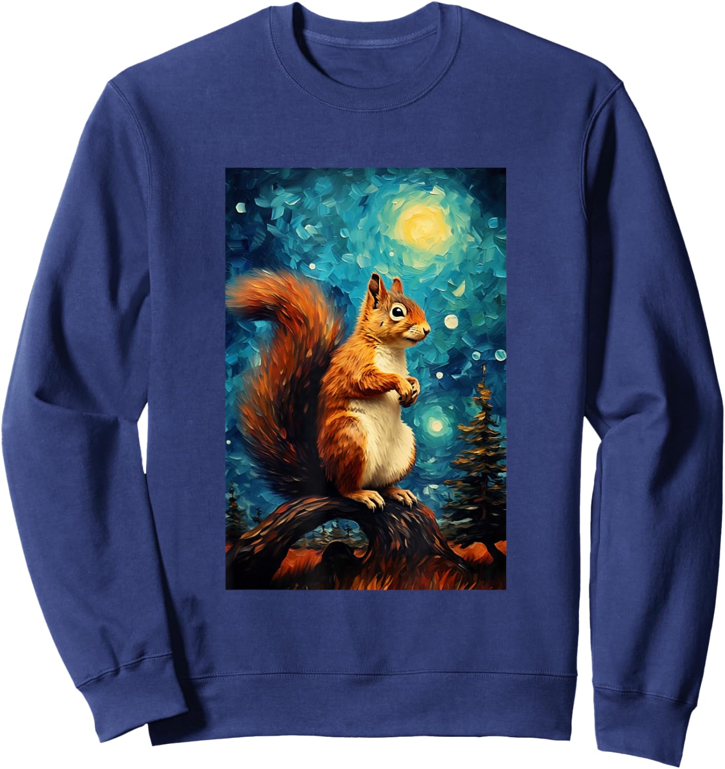 Cute Squirrel - Van Gogh Style - Starry Night Sweatshirt - Sweatshirt | Navy