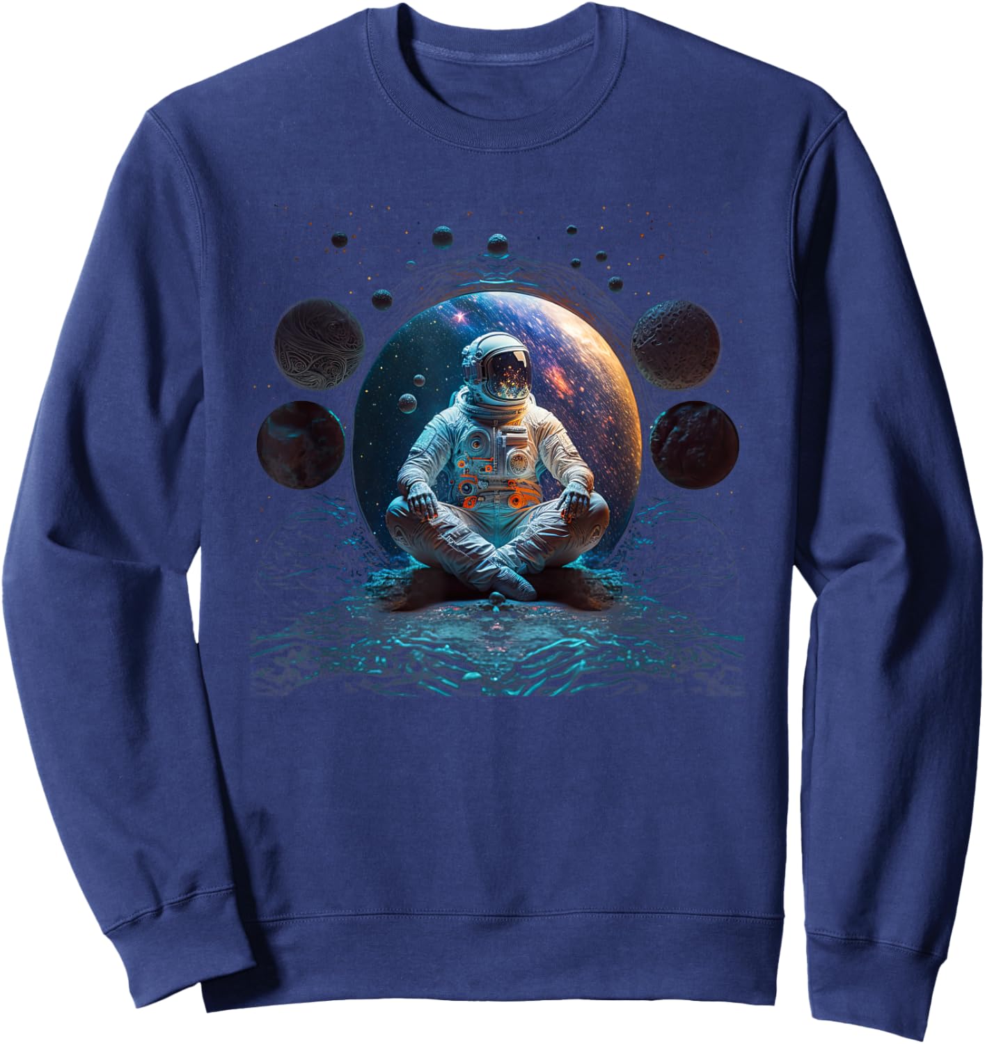 Meditating Astronaut Planets Meditation Astral Travel Sweatshirt - Sweatshirt | Navy