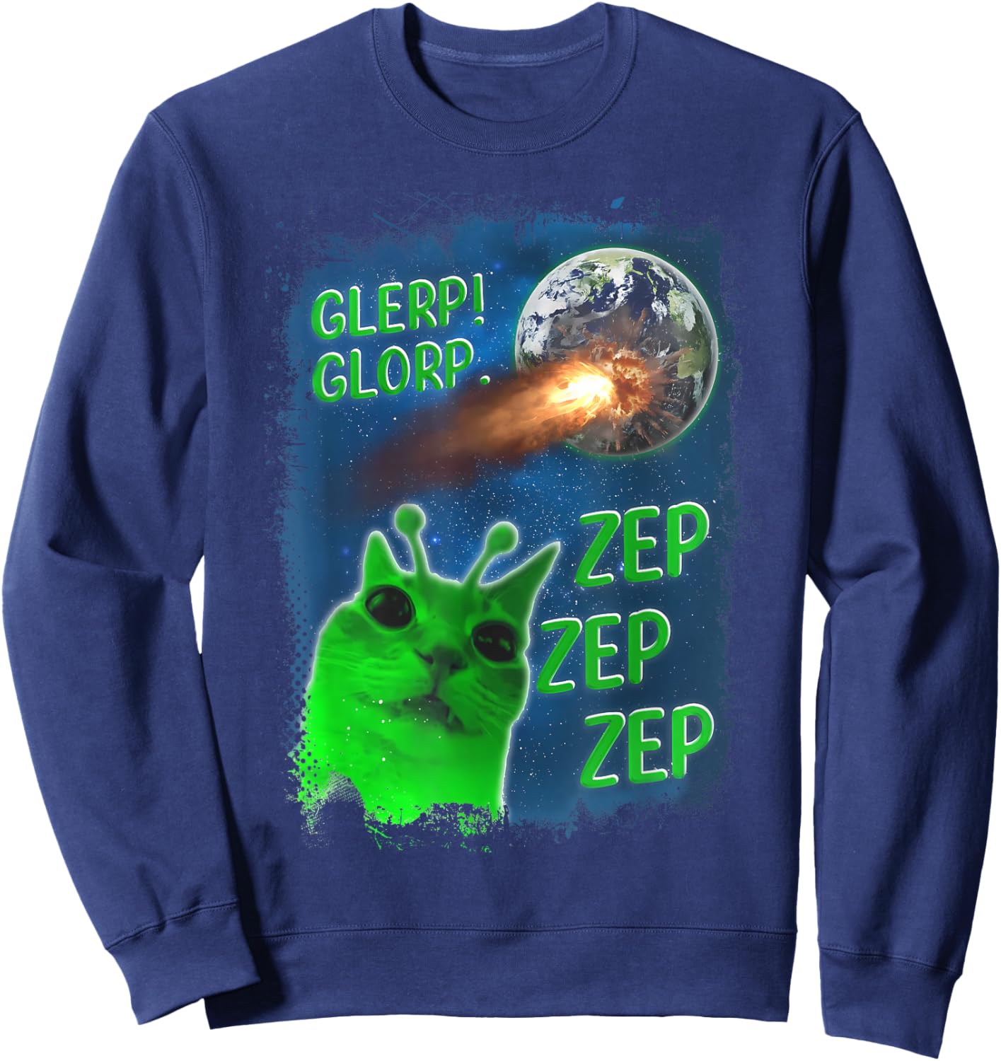 Glerp Glorp Funny Alien Cat Dank Meme Brainrot Sweatshirt - Sweatshirt | Navy