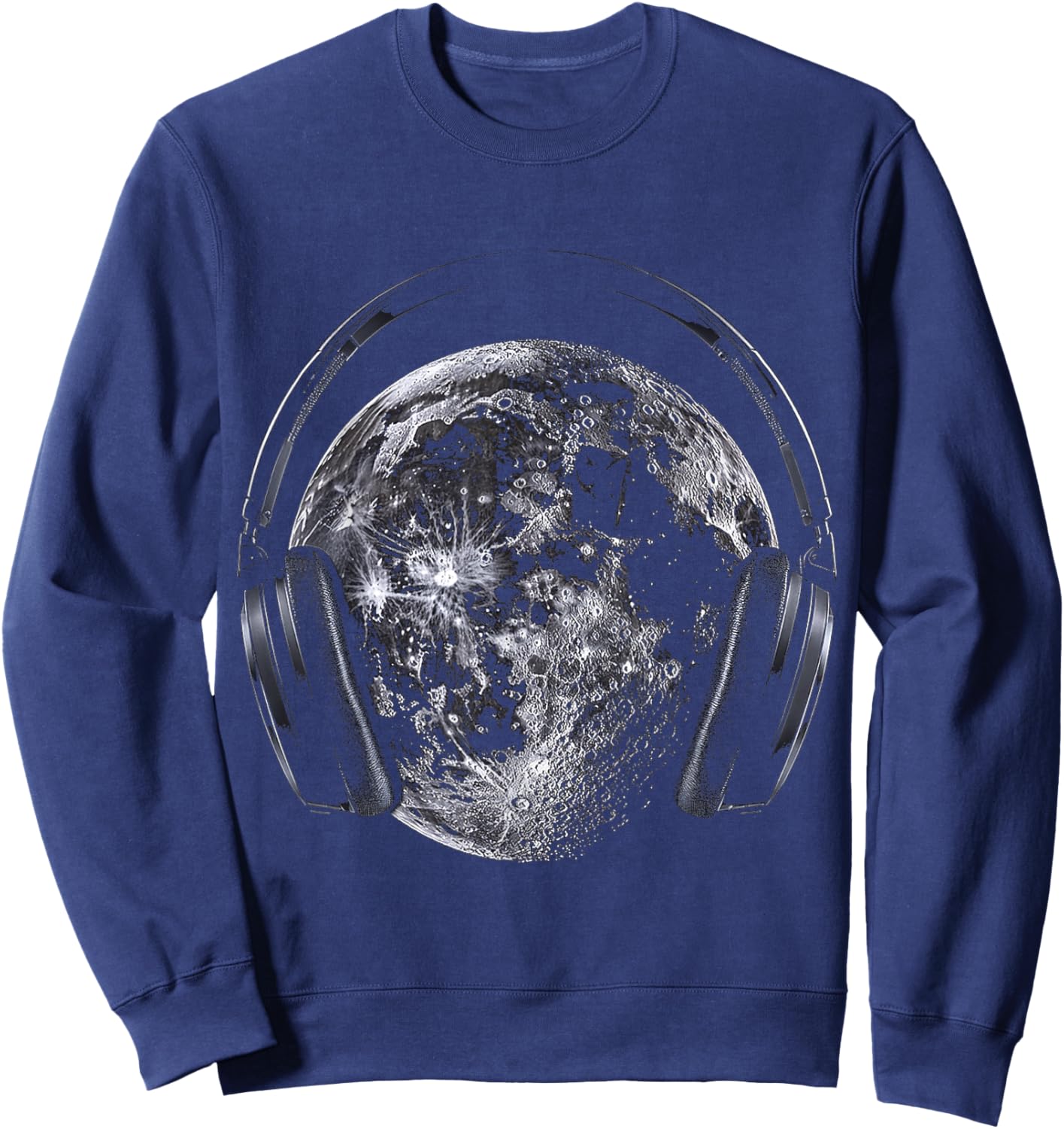 Moon Music Headphone Motif Art Moon Sweatshirt - Sweatshirt | Navy