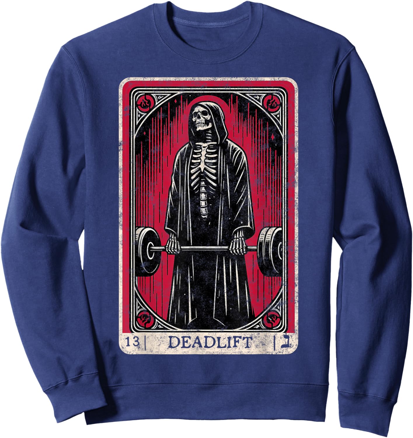 Vintage Deadlift Skeleton Halloween Gym Jokes Weightlifting Sweatshirt - Sweatshirt | Navy