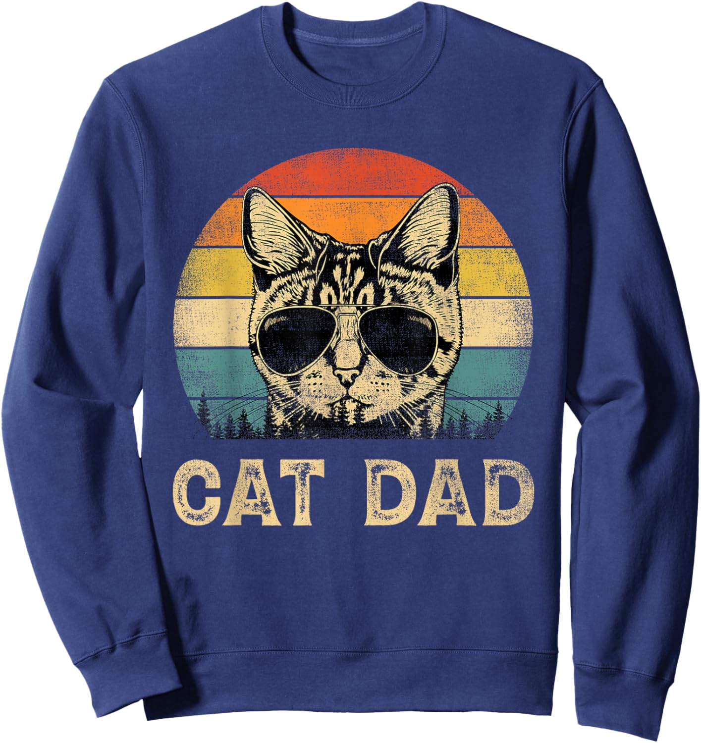 Vintage Cat Dad Cat Lovers Daddy Father's Day Sweatshirt - Sweatshirt | Navy