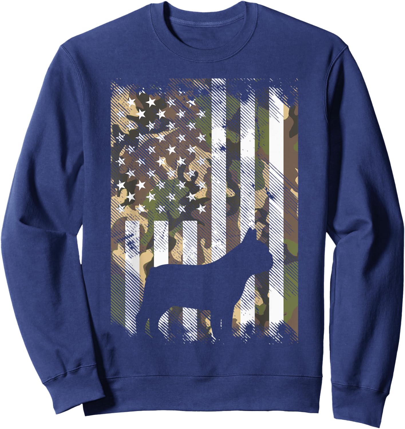 Camo US Flag French Bulldog Frenchie Patriot Dog Lover Gift Sweatshirt - Sweatshirt | Navy
