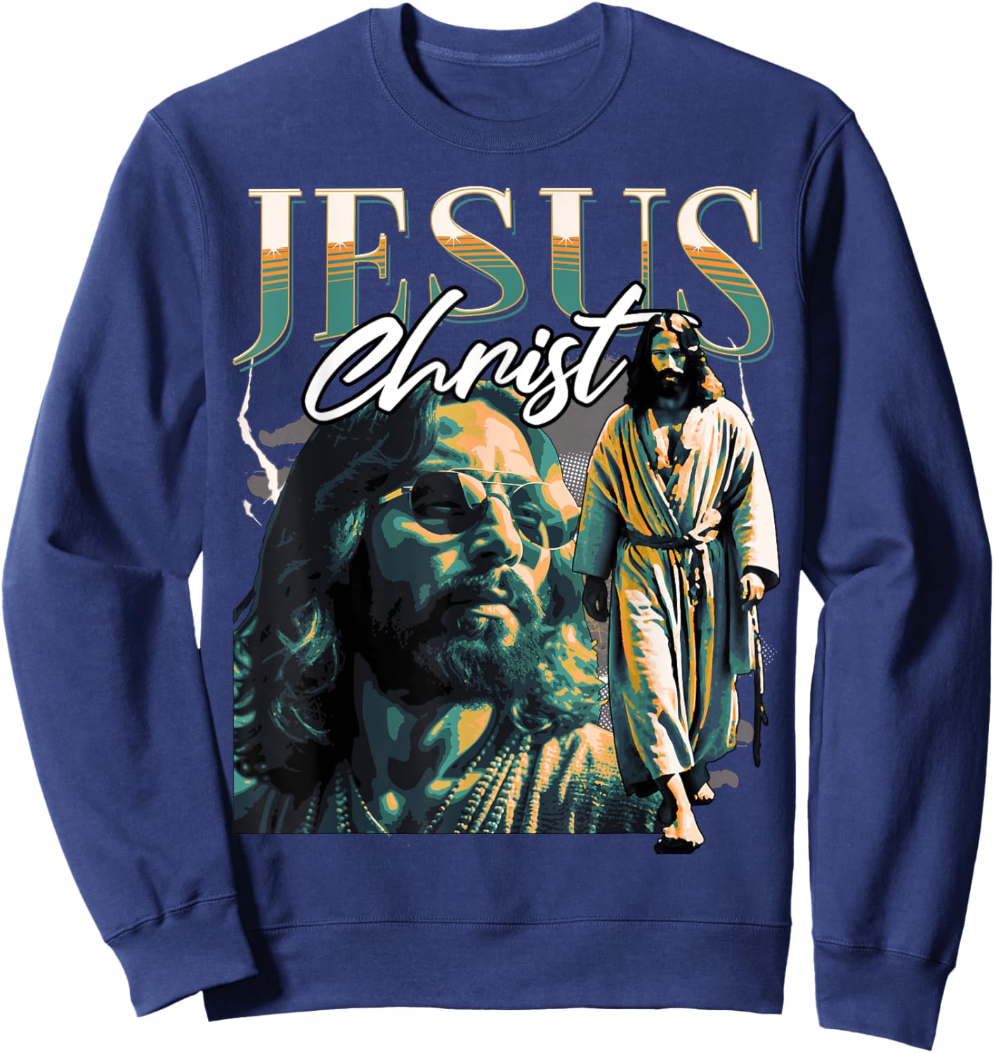 Jesus Christ Meme Retro 90s Bootleg Rap Merch Style Sweatshirt - Sweatshirt | Navy