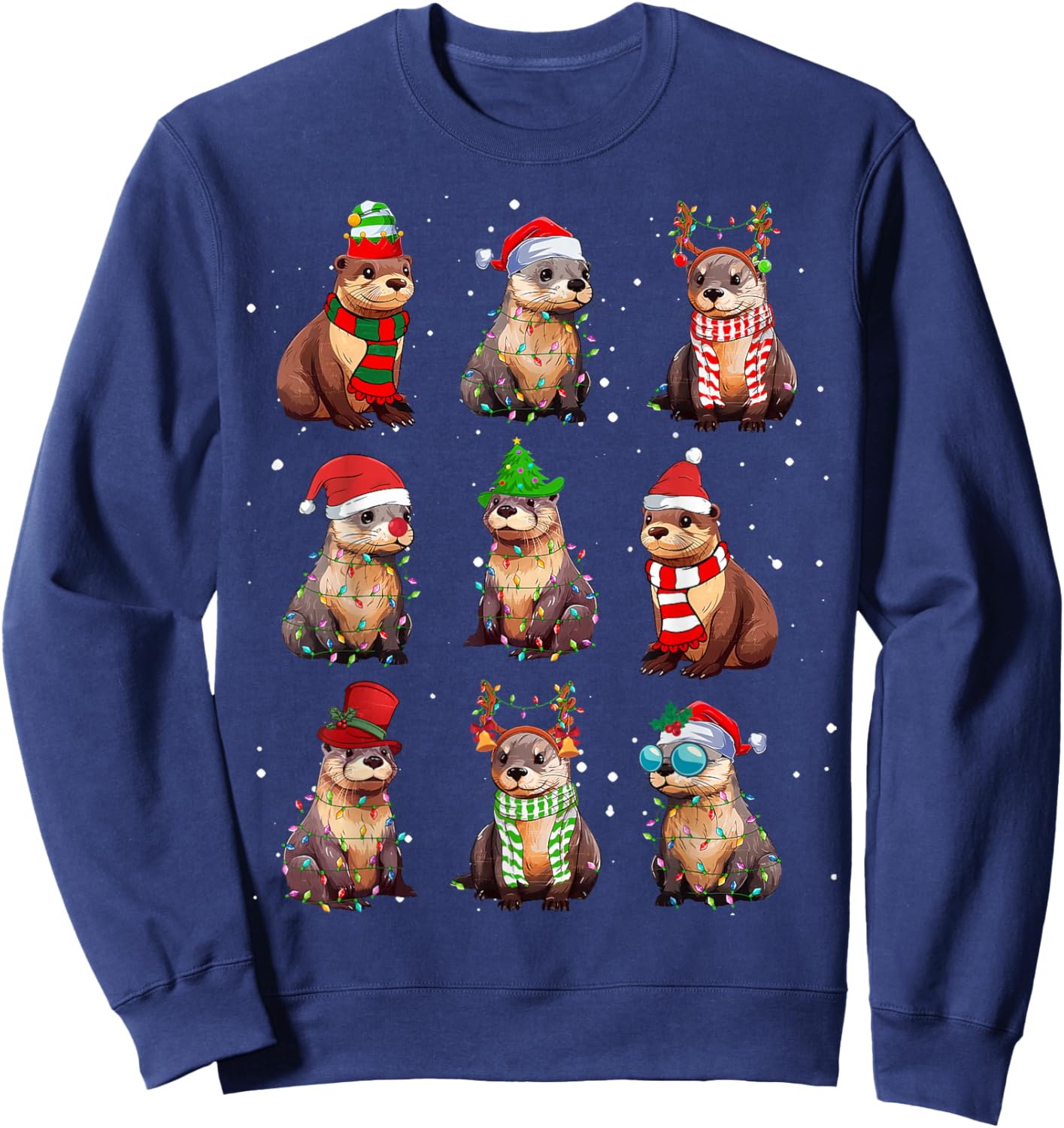 Otters Christmas Lights Decoration Funny Sea Otter Xmas Gift Sweatshirt - Sweatshirt | Navy