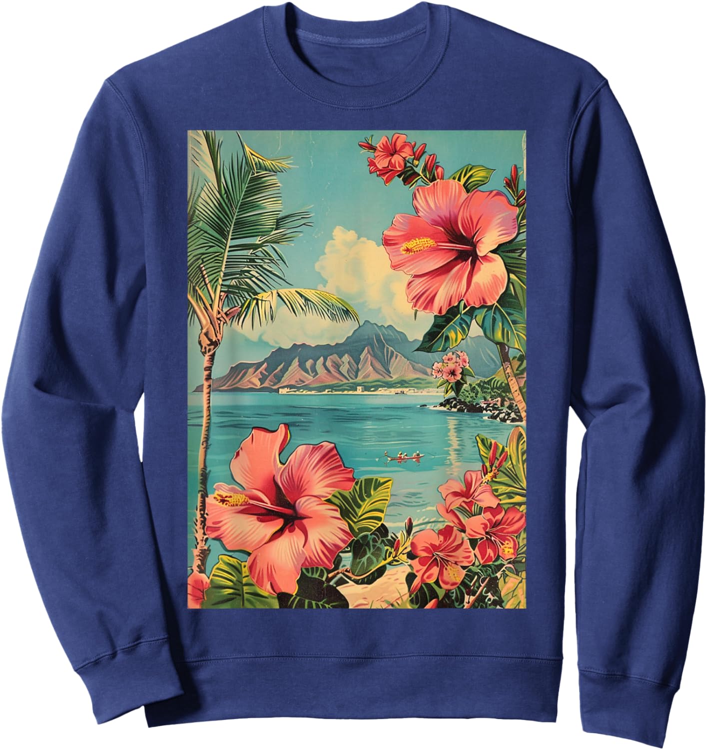 Tropical Kauai Hawaii Flowers Mountain View Art Sweatshirt - Sweatshirt | Navy