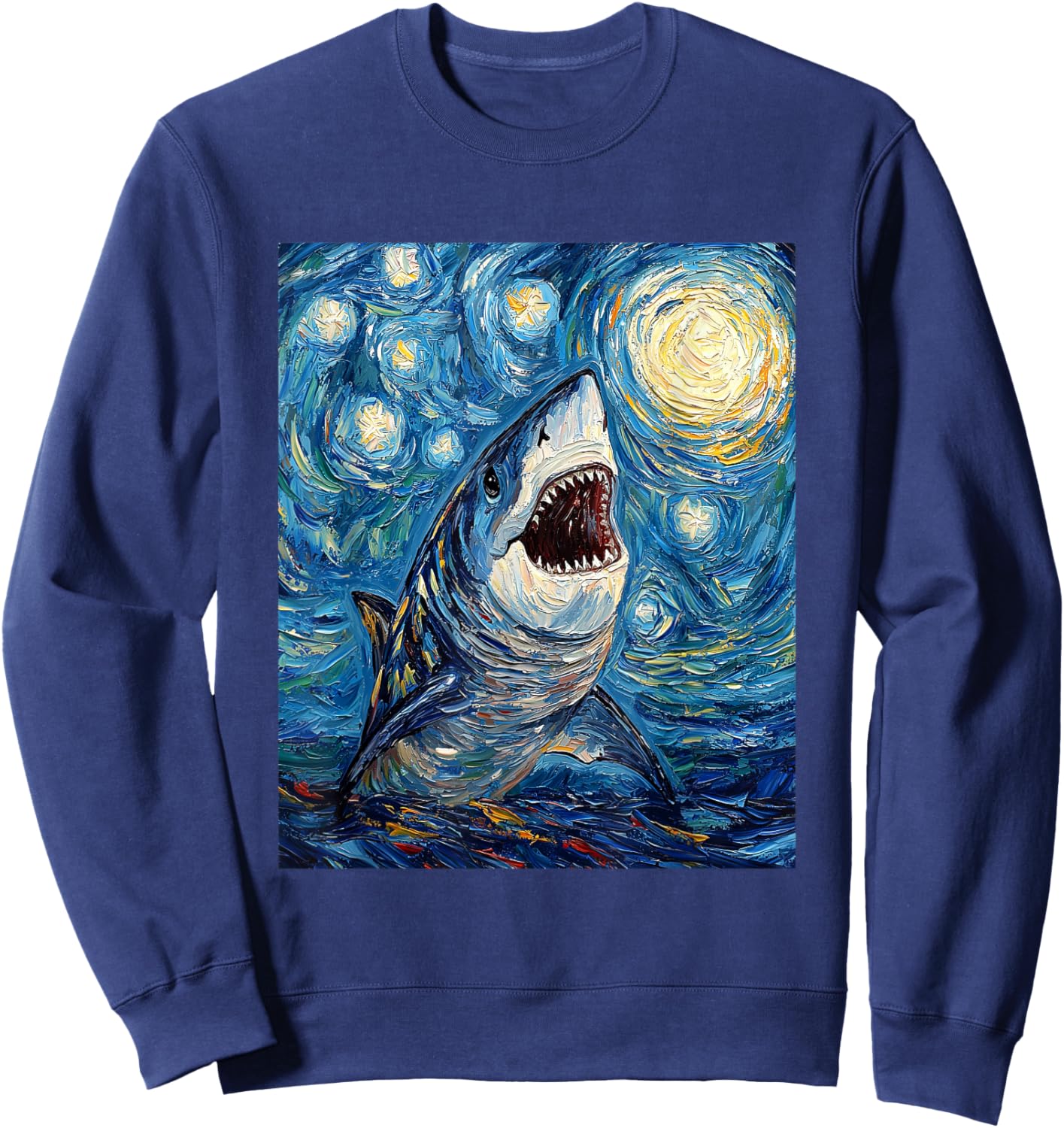 Funny Shark - Van Gogh Style - Starry Night Sweatshirt - Sweatshirt | Navy