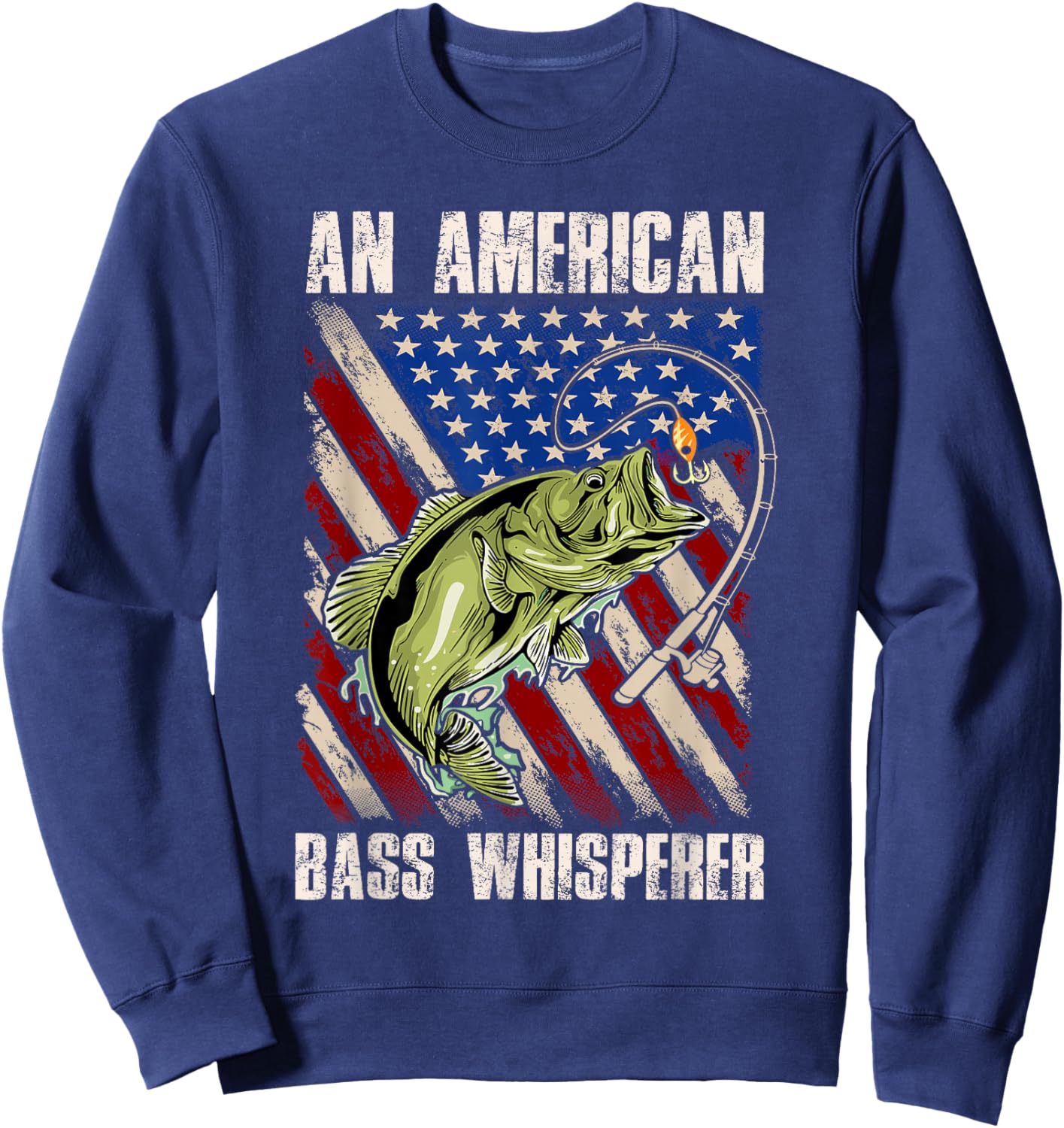 American Flag Bass Whisperer Fisherman Sweatshirt - Sweatshirt | Navy