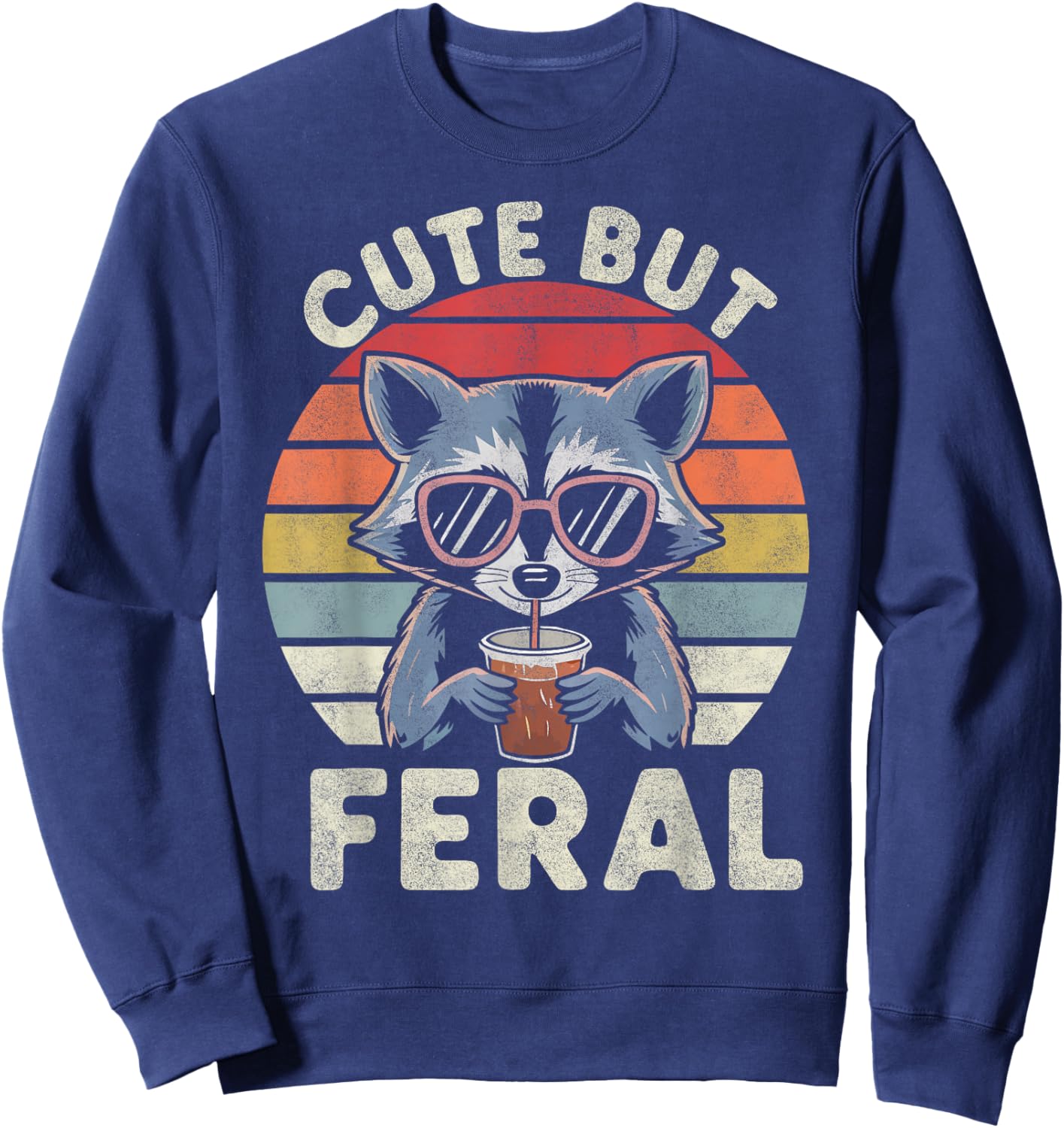 Cute But Feral Funny Racoon Sunglasses for Toddler Boys Kids Sweatshirt - Sweatshirt | Navy
