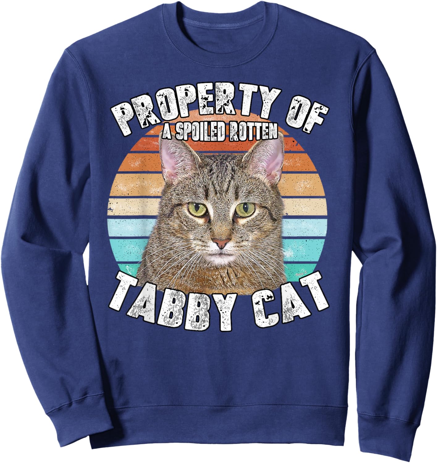 Cat Tabby Lover Vintage Eighties Style Cat Retro Gift Women Girls Kids Sweatshirt - Sweatshirt | Navy