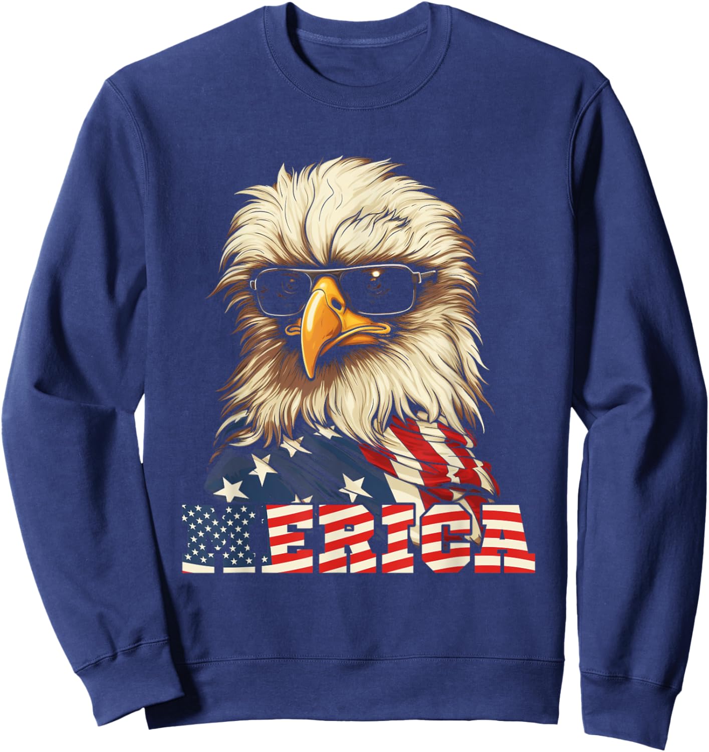 Merica USA American Flag Patriotic 4th of July Bald Eagle Sweatshirt - Sweatshirt | Navy