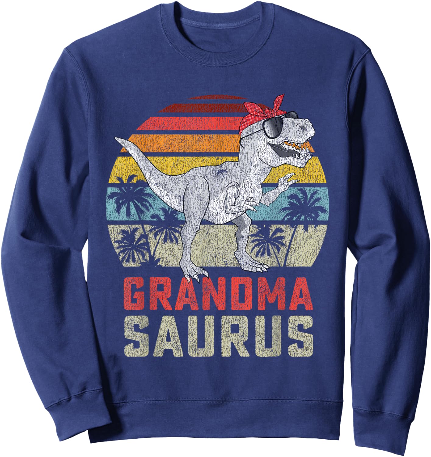 Grandmasaurus T Rex Dinosaur Grandma Saurus Family Matching Sweatshirt - Sweatshirt | Navy