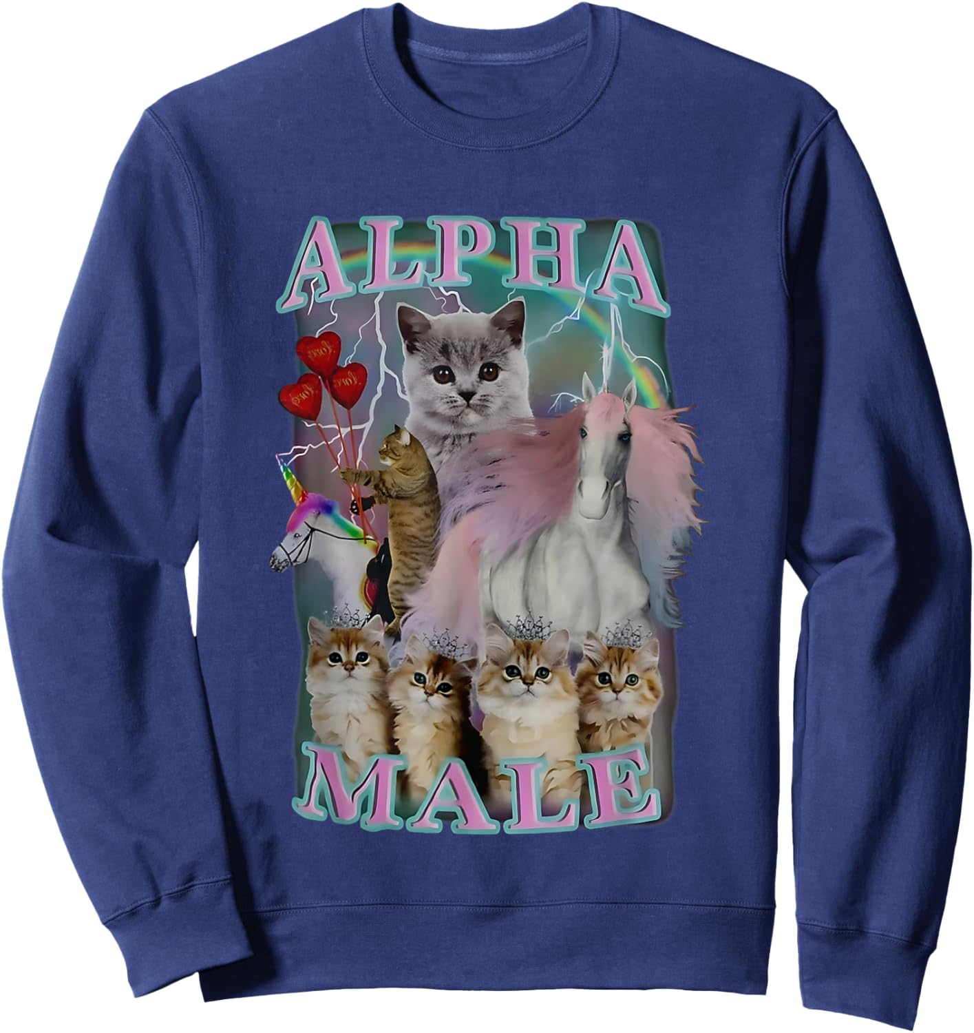 Alpha Male Meme Cat And Unicorn Funny Women Sweatshirt - Sweatshirt | Navy