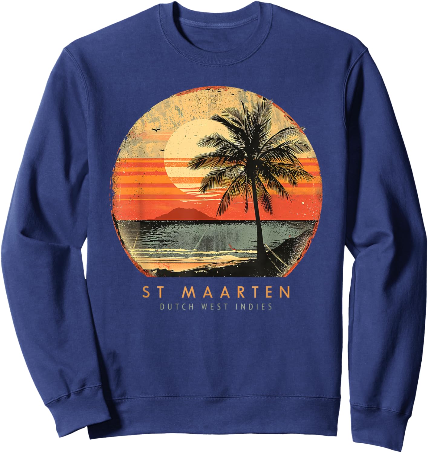 St. Maarten Caribbean Islands Palm Tree Vintage Beach Sweatshirt - Sweatshirt | Navy