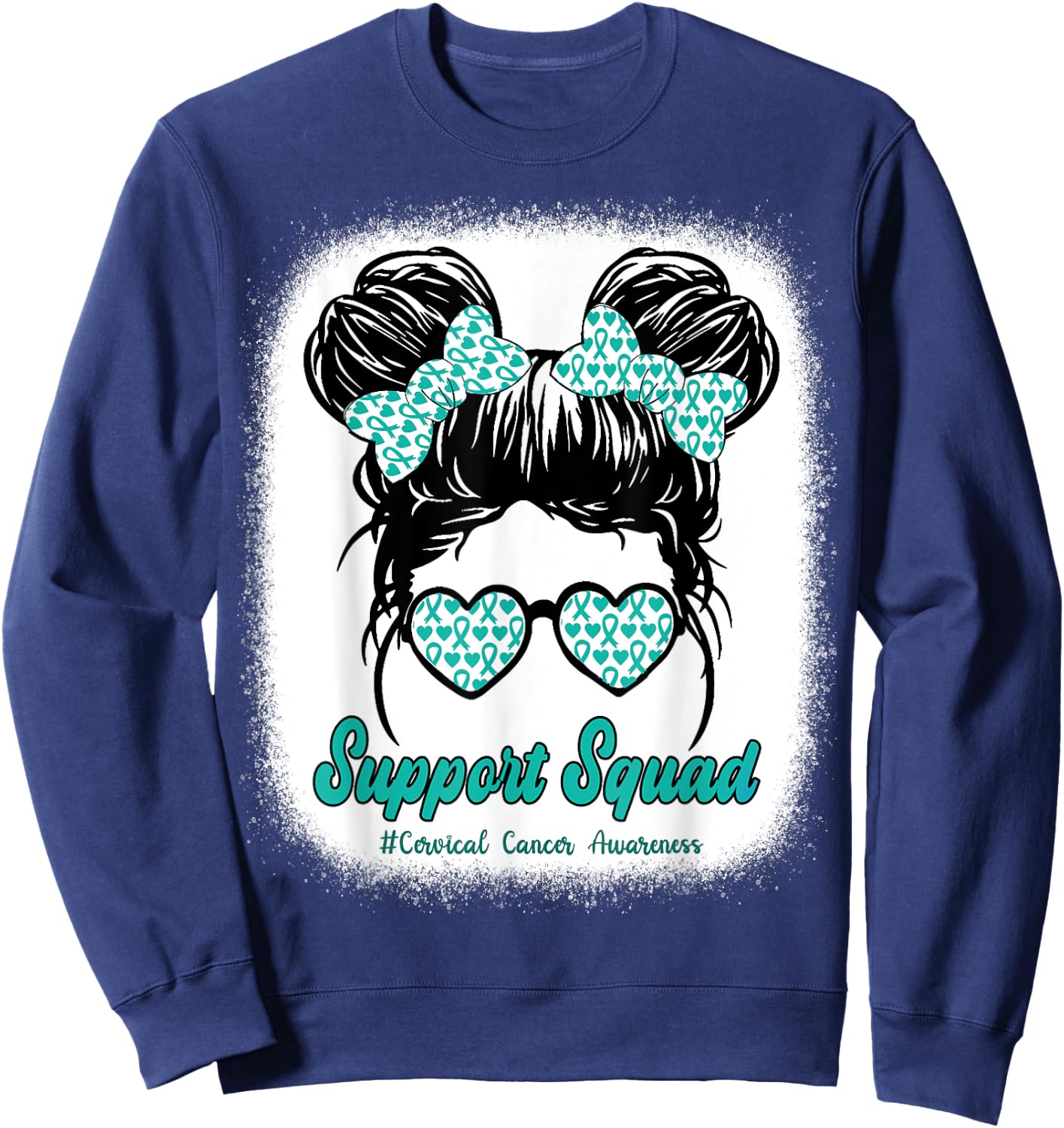 Support Squad Cervical Cancer Awareness Teal & White Ribbon Sweatshirt - Sweatshirt | Navy