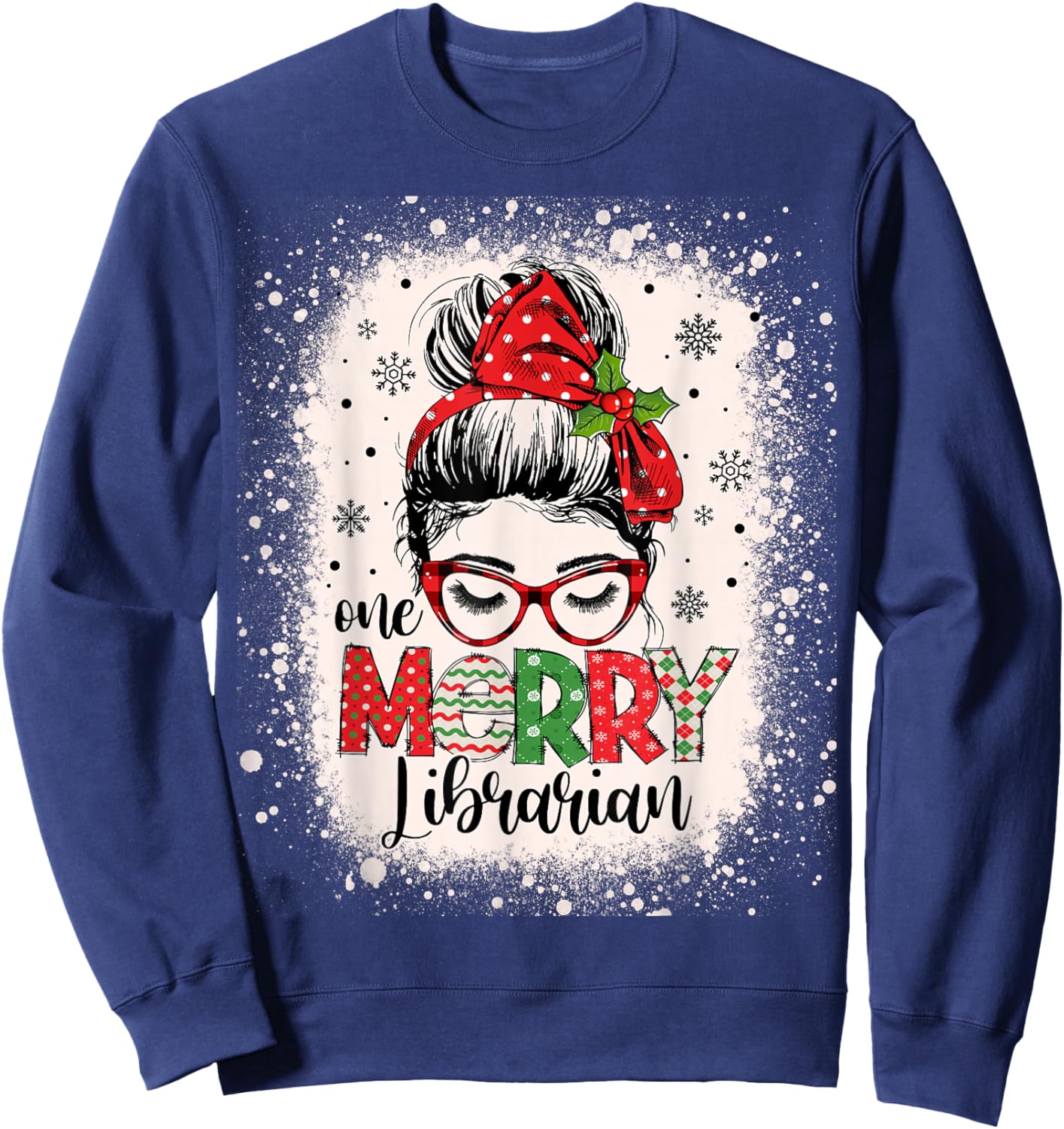 Merry Librarian Messy Bun School Librarian Christmas Library Sweatshirt - Sweatshirt | Navy
