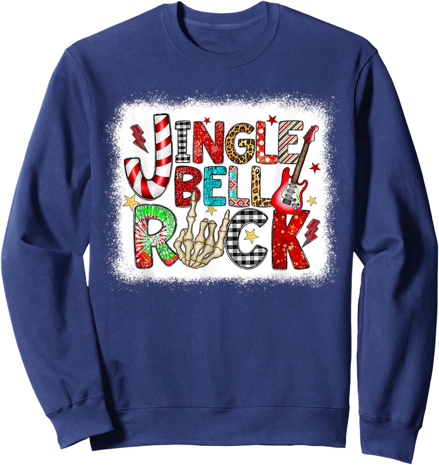 Retro Rock Holiday Christmas Jingle Bell Rock Leopard Outfit Sweatshirt - Sweatshirt | Navy