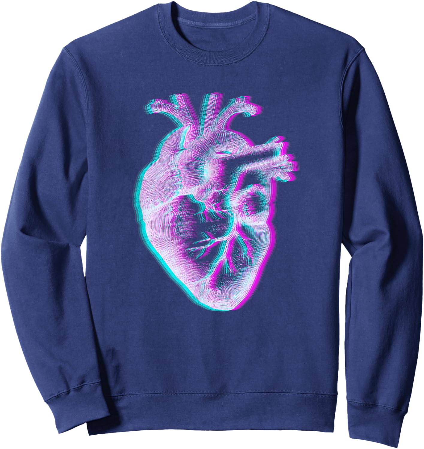 Anatomical Heart Vaporwave Aesthetic Retrowave Glitch Trippy Sweatshirt - Sweatshirt | Navy