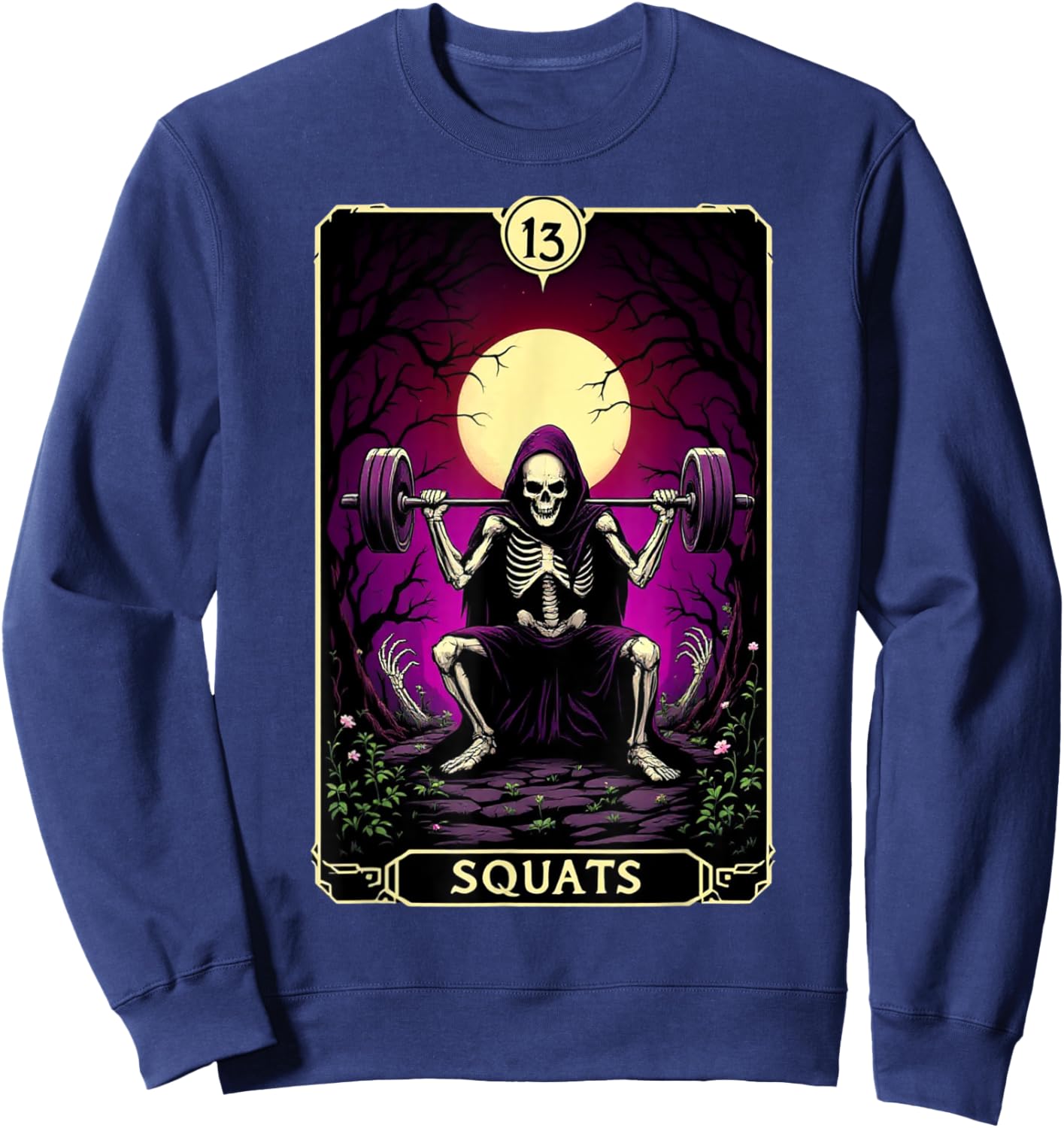 Funny Tarot Card Squats Gym Occult Workout Fitness Sweatshirt - Sweatshirt | Navy